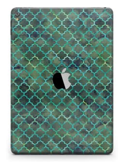image-Dark Green Watercolor Quatrefoil Full Body Skin for the iPad Pro