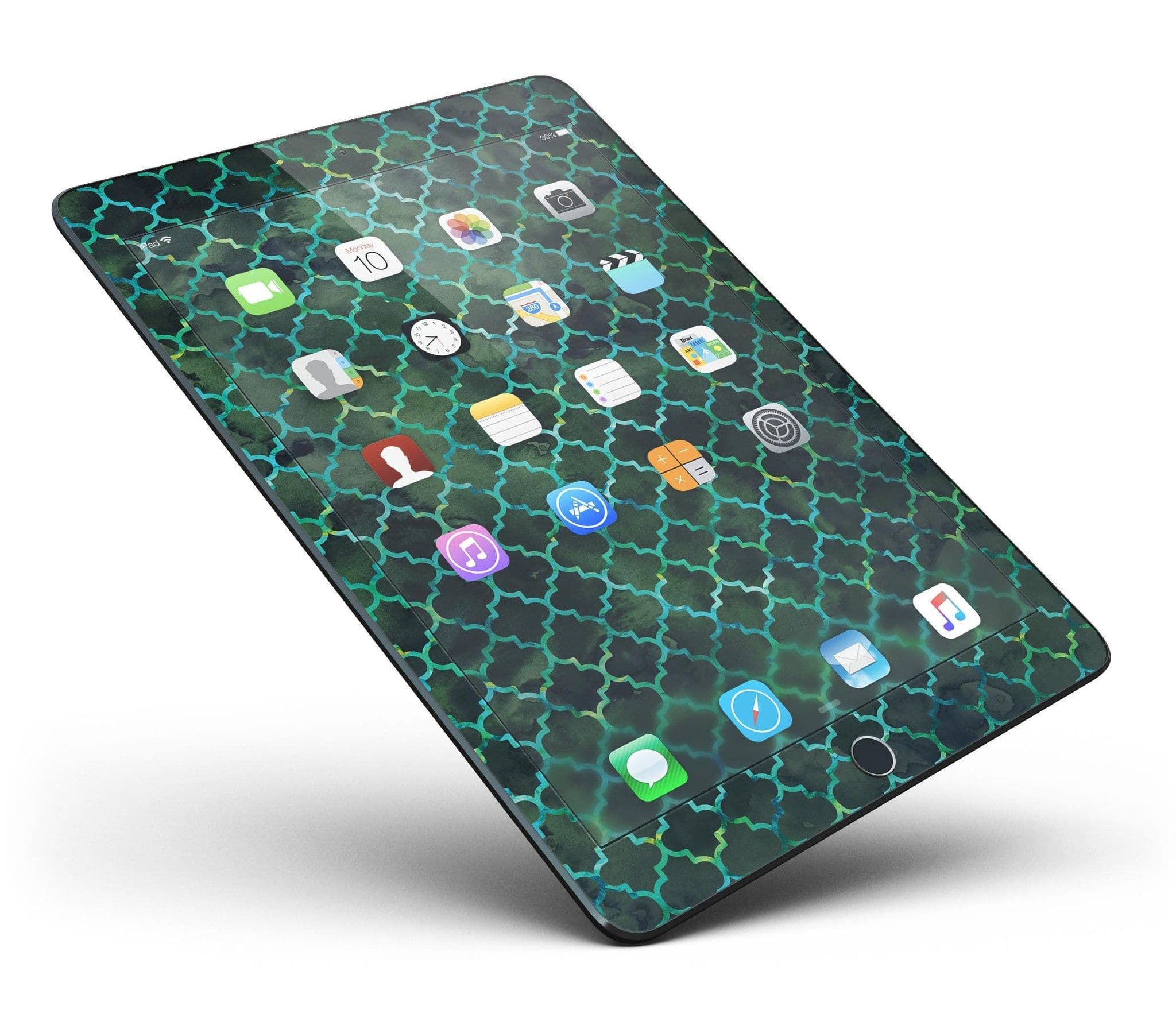 image-Dark Green Watercolor Quatrefoil Full Body Skin for the iPad Pro