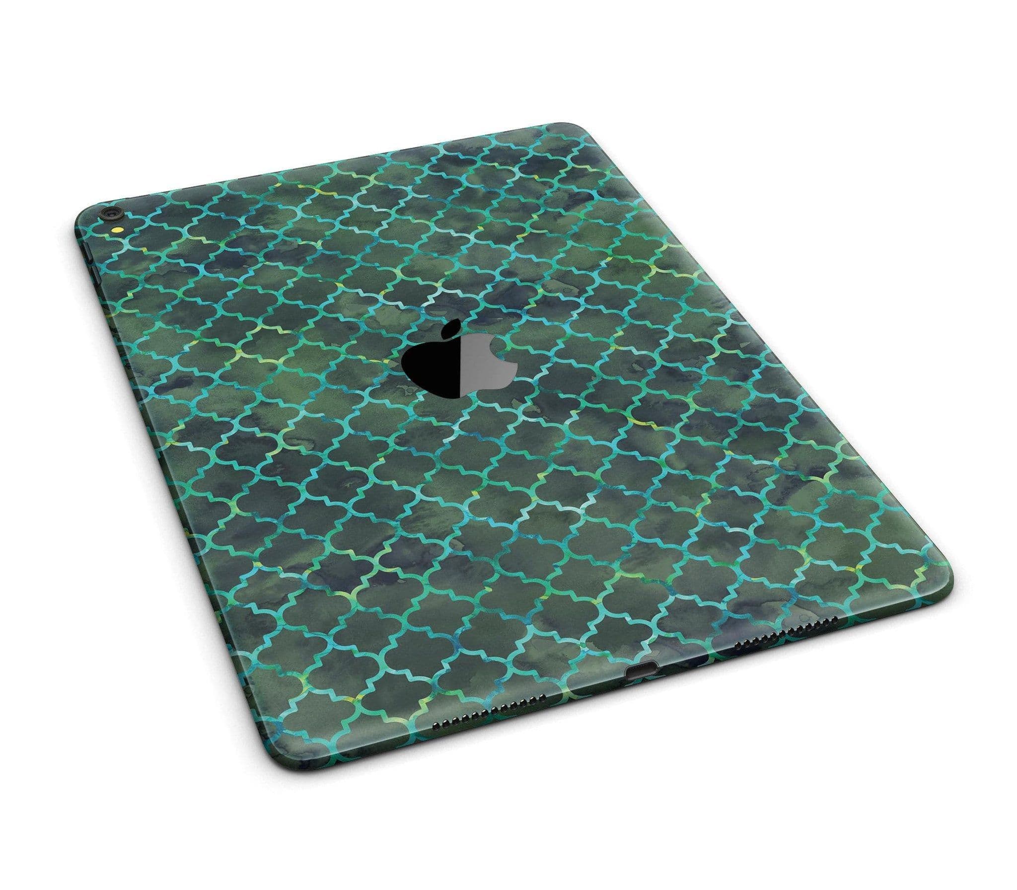 image-Dark Green Watercolor Quatrefoil Full Body Skin for the iPad Pro