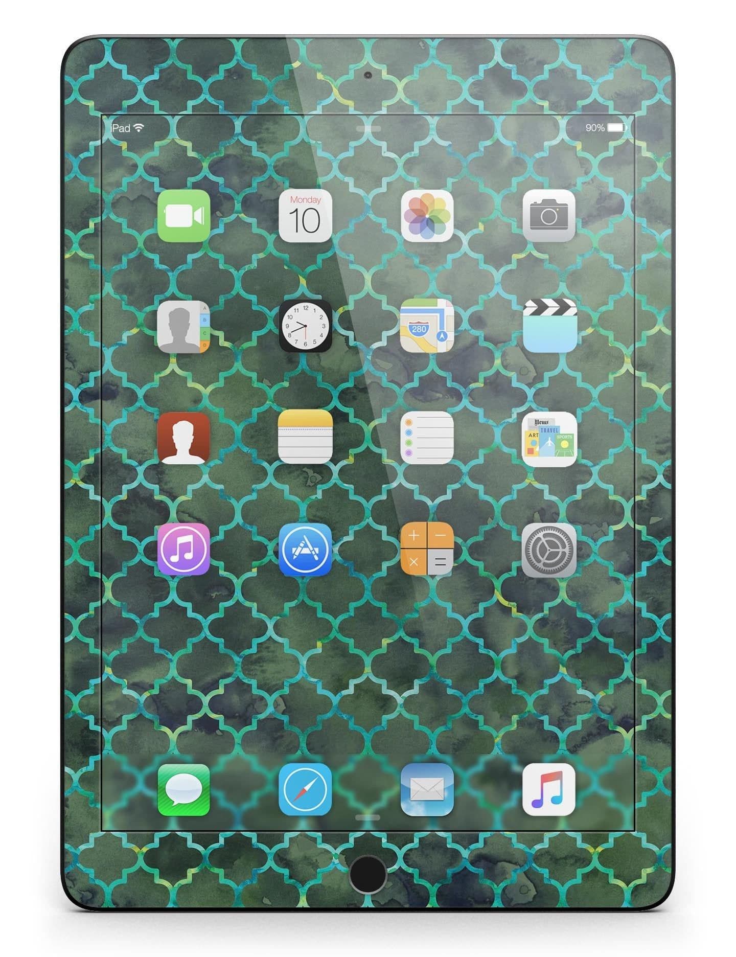 image-Dark Green Watercolor Quatrefoil Full Body Skin for the iPad Pro