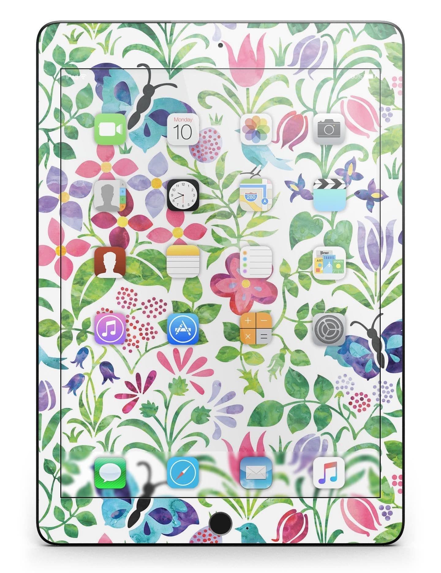 image-Butterflies and Flowers Watercolor Pattern Full Body Skin for the iPad