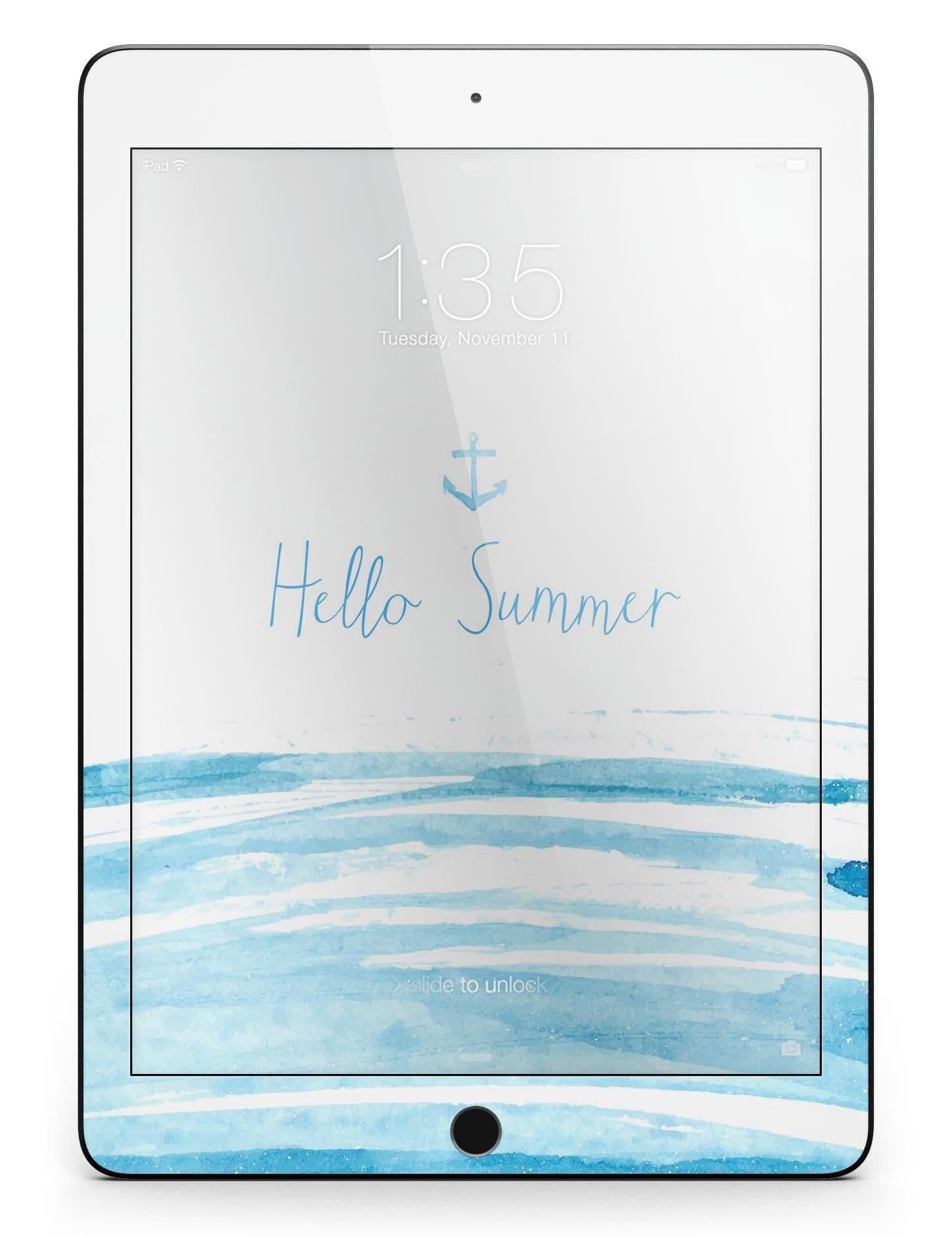image-Hello Summer Anchor Watercolor Blue V1 Full Body Skin for the iPad Pro
