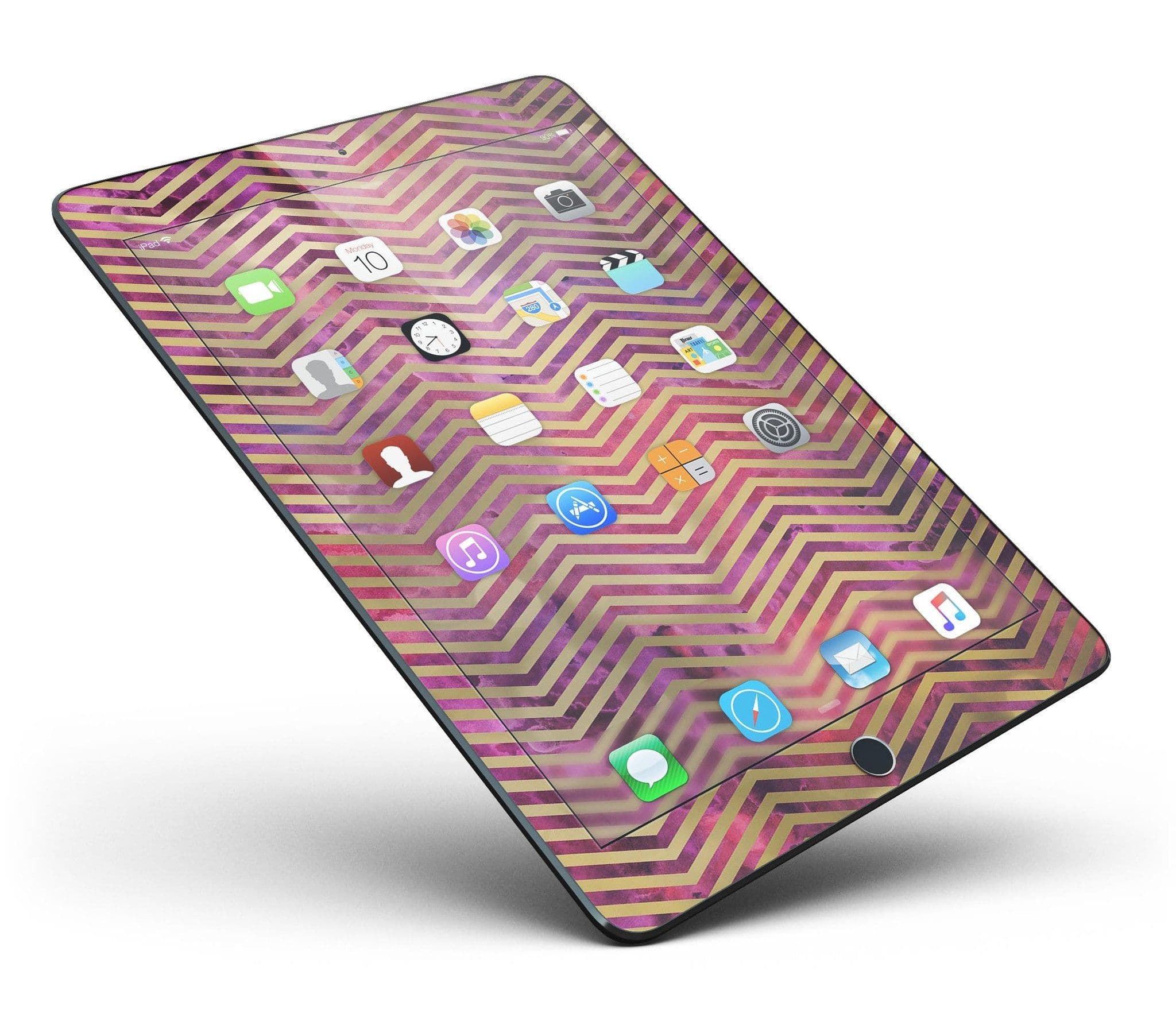 image-Gold Chevron Over Abstract Fumes Full Body Skin for the iPad Pro