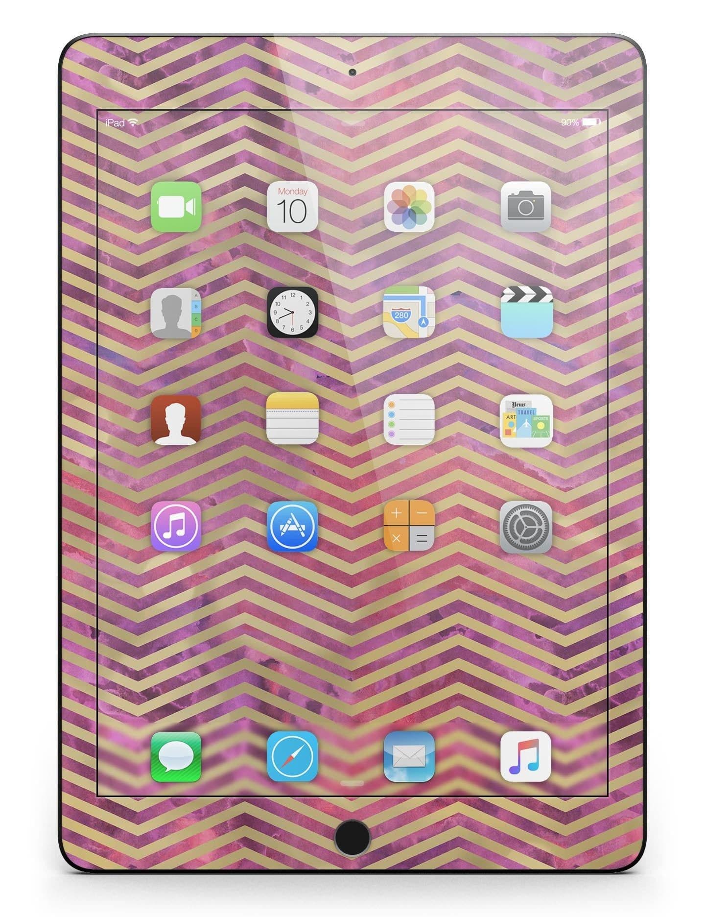 image-Gold Chevron Over Abstract Fumes Full Body Skin for the iPad Pro