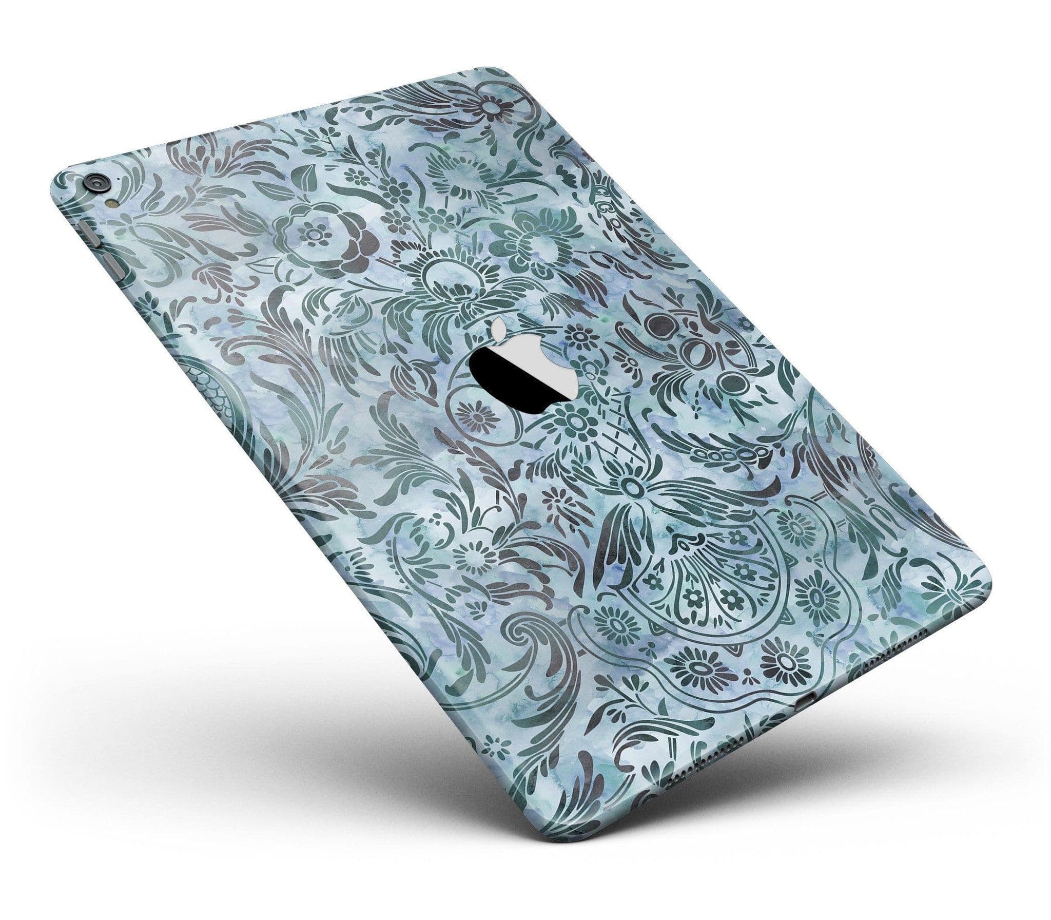 image-Blue-Green Damask Watercolor Pattern Full Body Skin for the iPad Pro