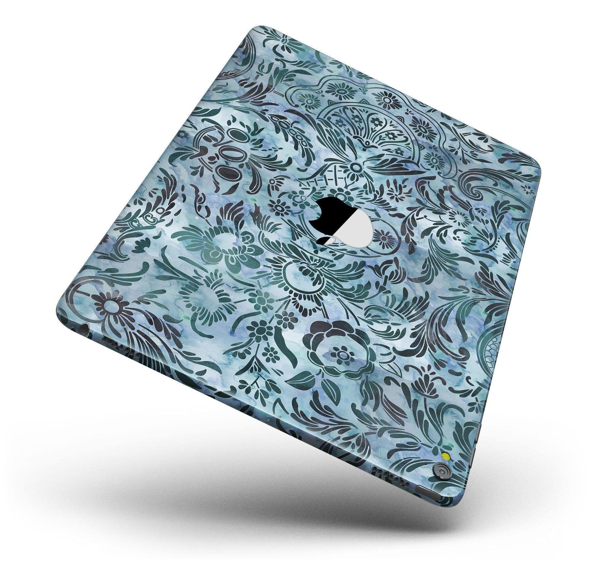 image-Blue-Green Damask Watercolor Pattern Full Body Skin for the iPad Pro