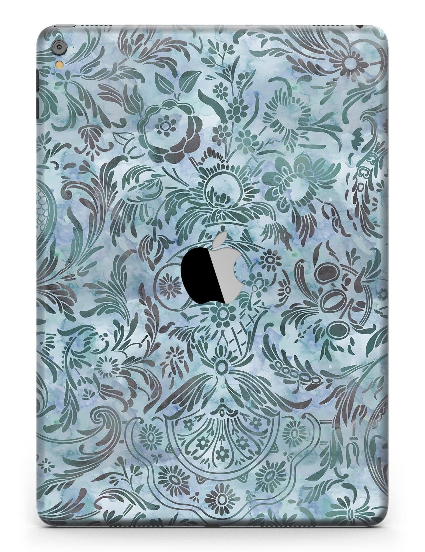 image-Blue-Green Damask Watercolor Pattern Full Body Skin for the iPad Pro