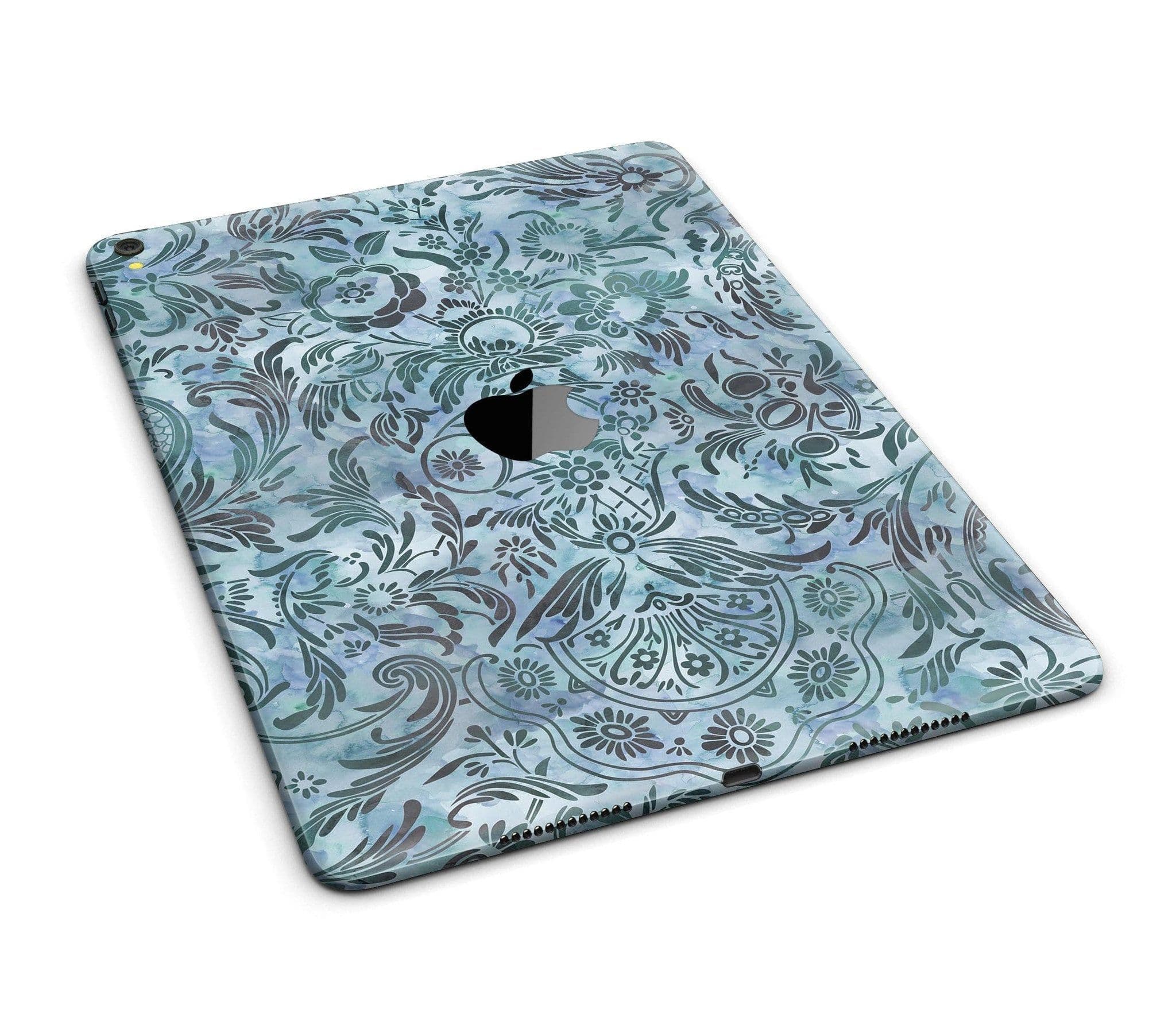 image-Blue-Green Damask Watercolor Pattern Full Body Skin for the iPad Pro