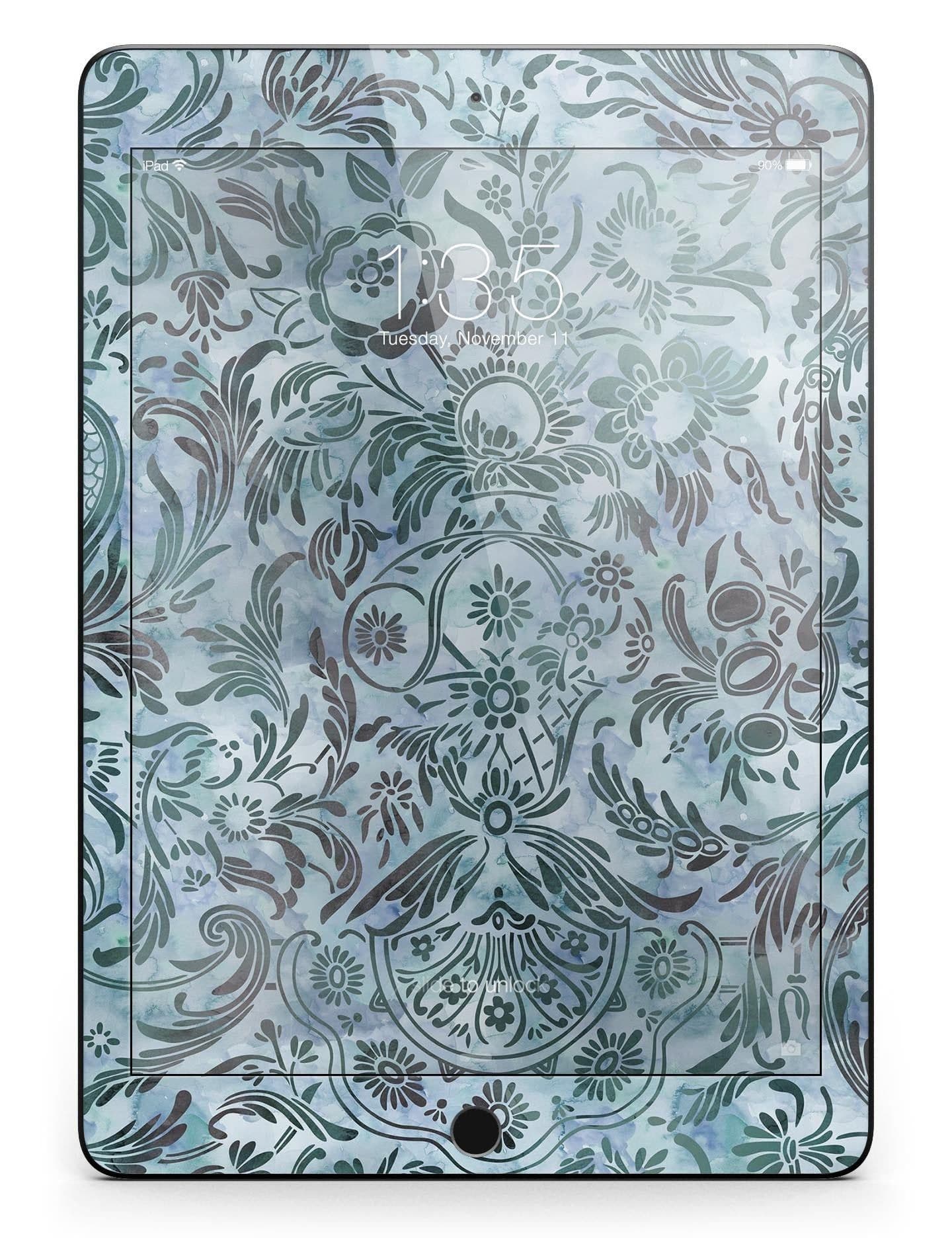 image-Blue-Green Damask Watercolor Pattern Full Body Skin for the iPad Pro