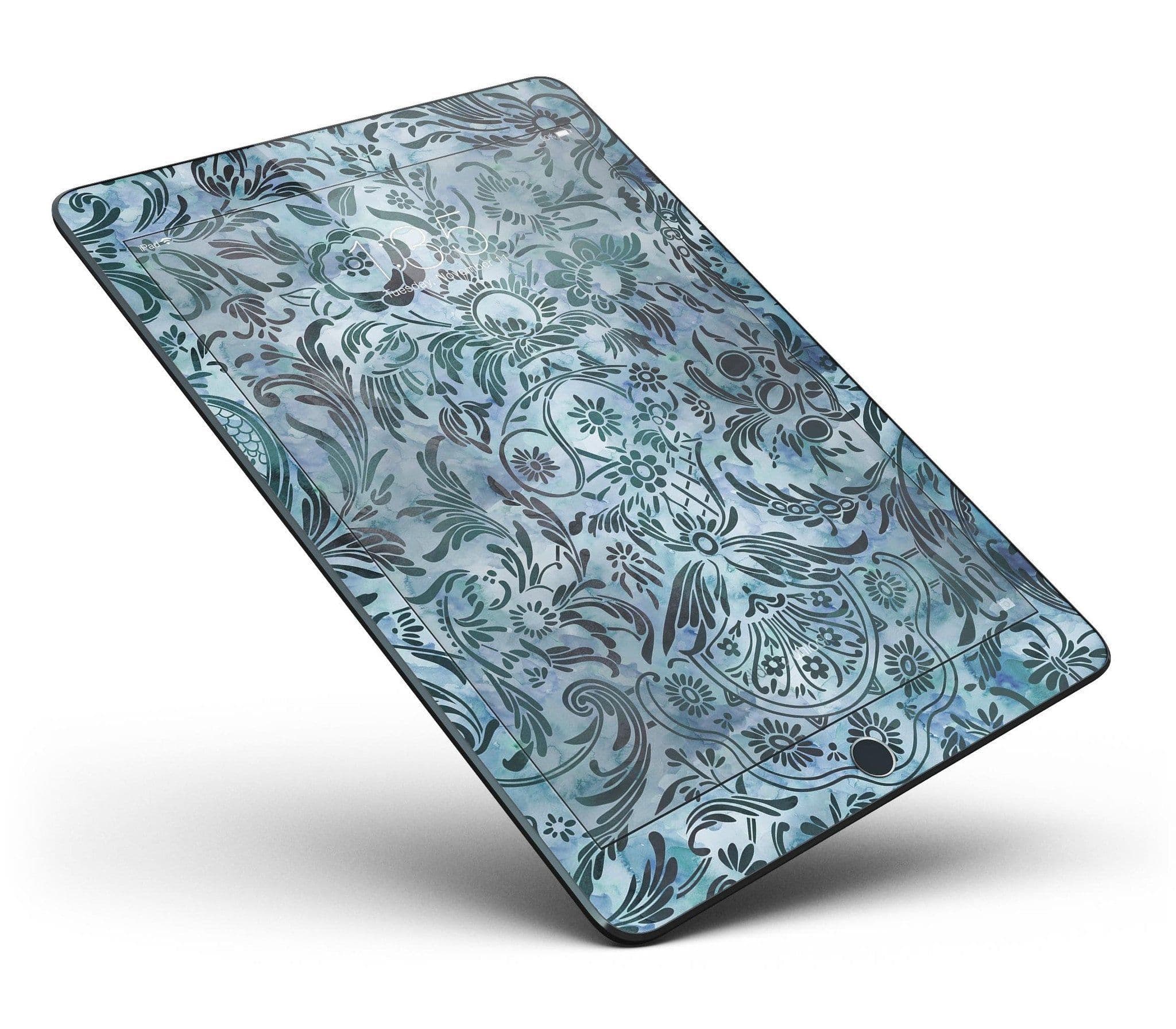image-Blue-Green Damask Watercolor Pattern Full Body Skin for the iPad Pro
