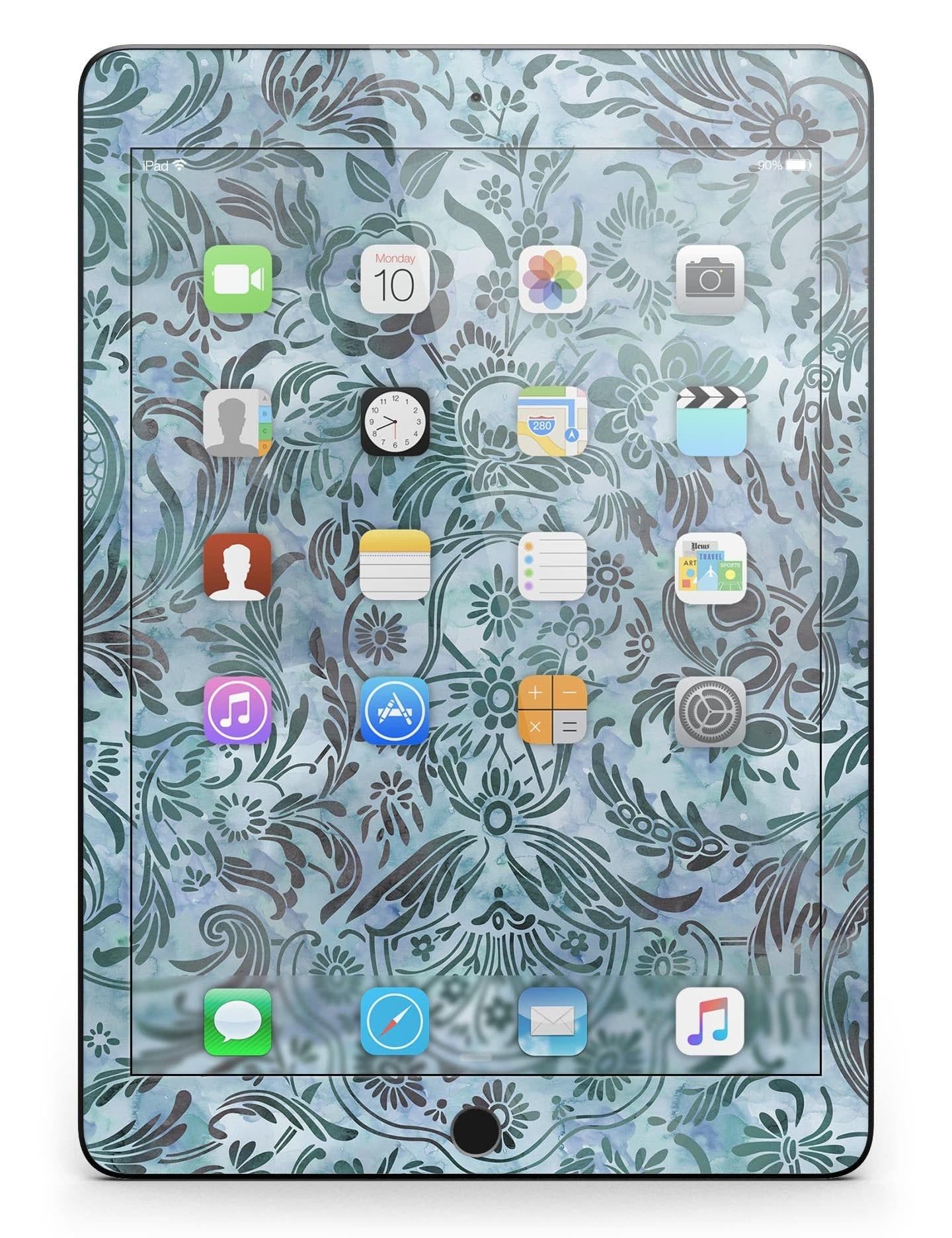 image-Blue-Green Damask Watercolor Pattern Full Body Skin for the iPad Pro
