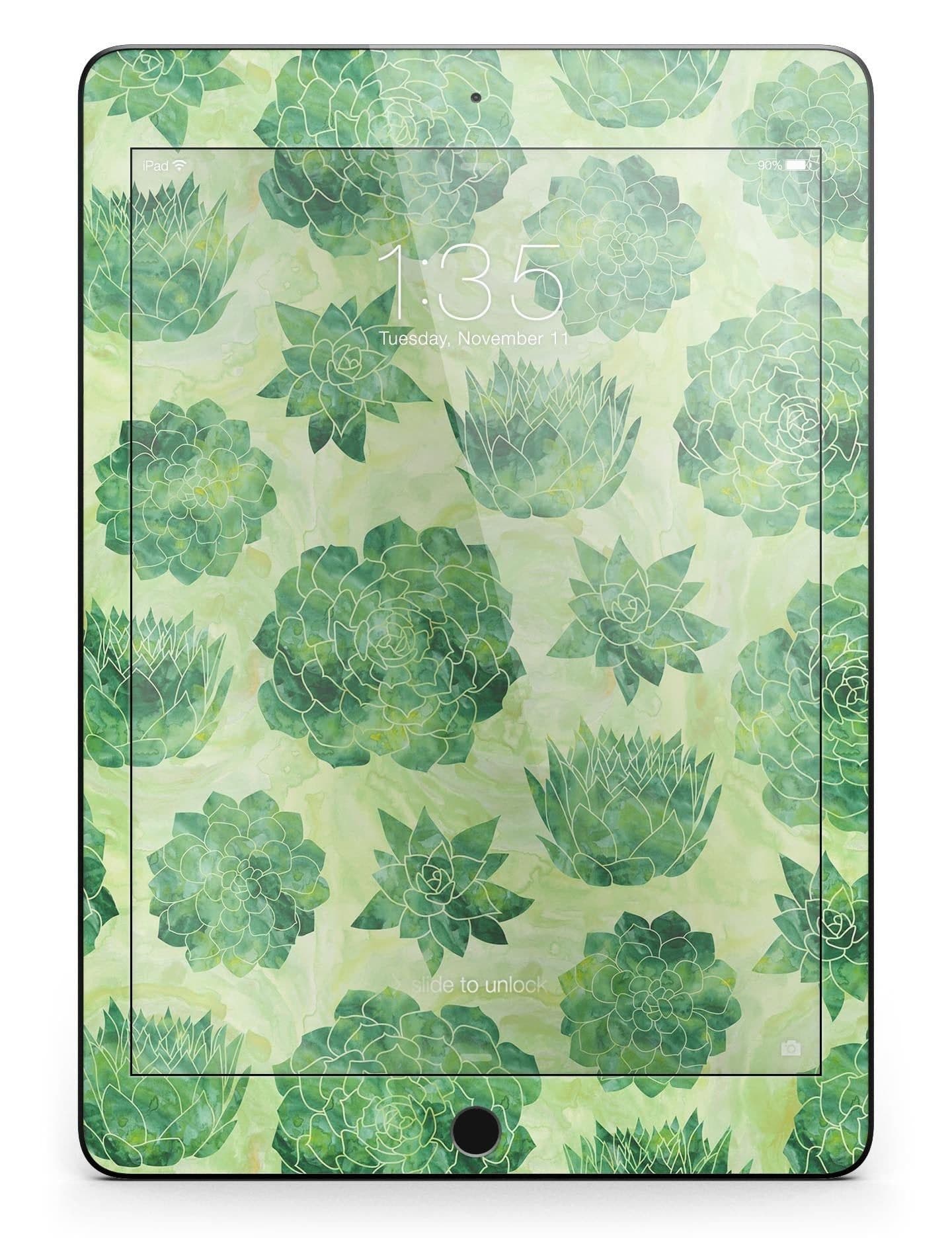 image-Green Floral Succulents Full Body Skin for the iPad Pro (12.9" or 9.7"