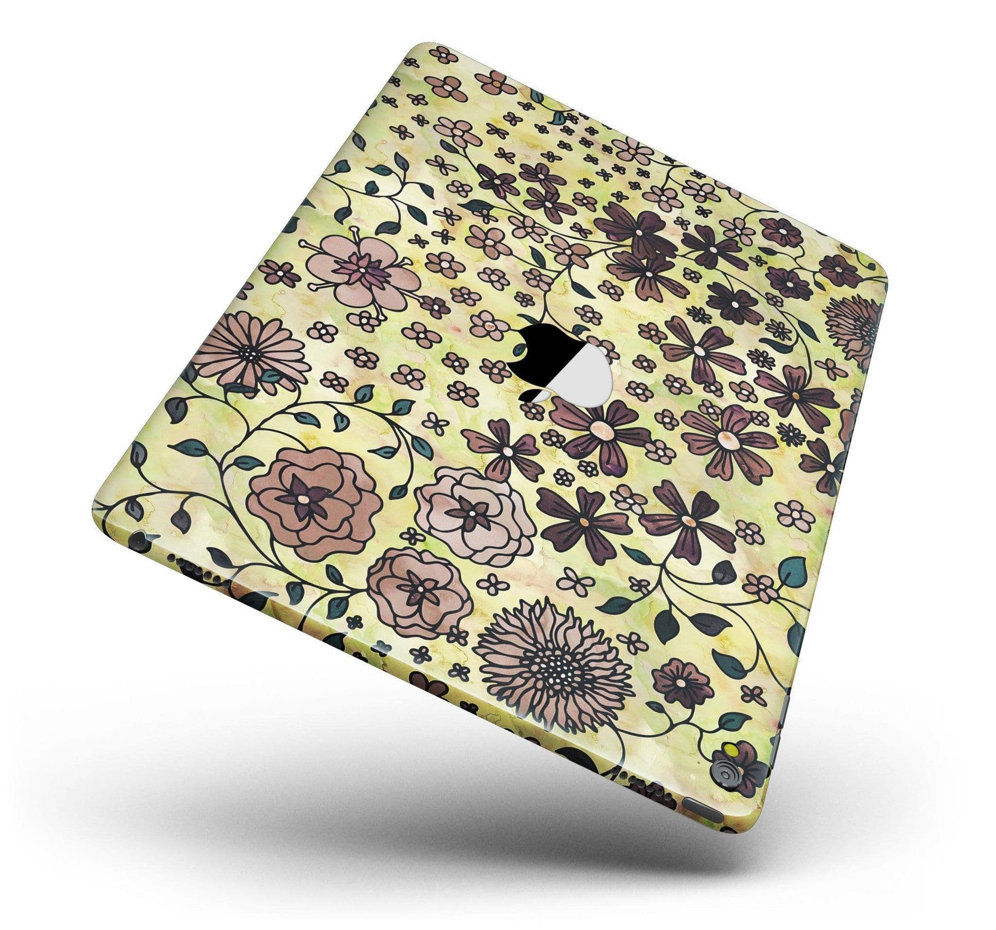 image-Floral Pattern on Yellow Watercolor Full Body Skin for the iPad Pro