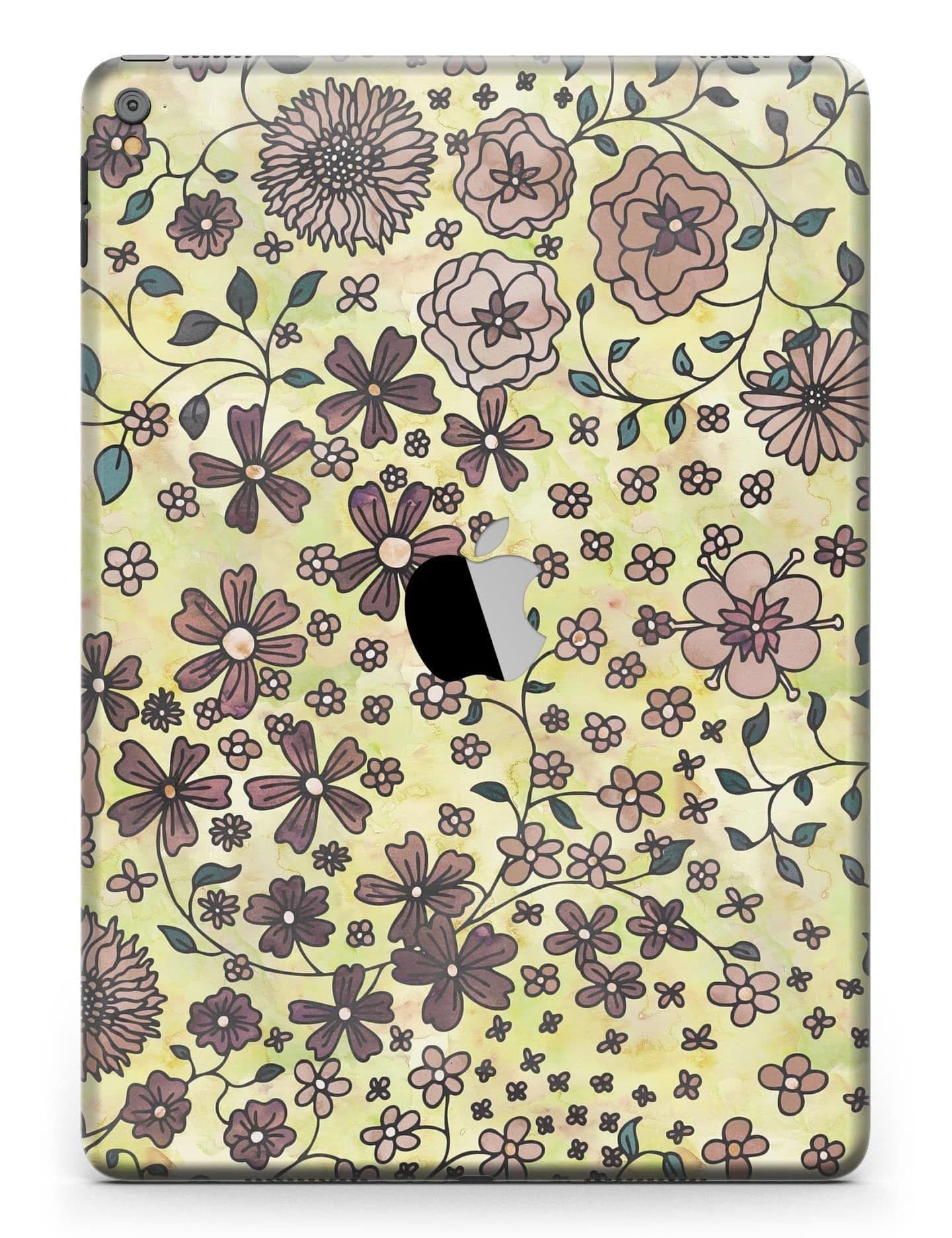 image-Floral Pattern on Yellow Watercolor Full Body Skin for the iPad Pro