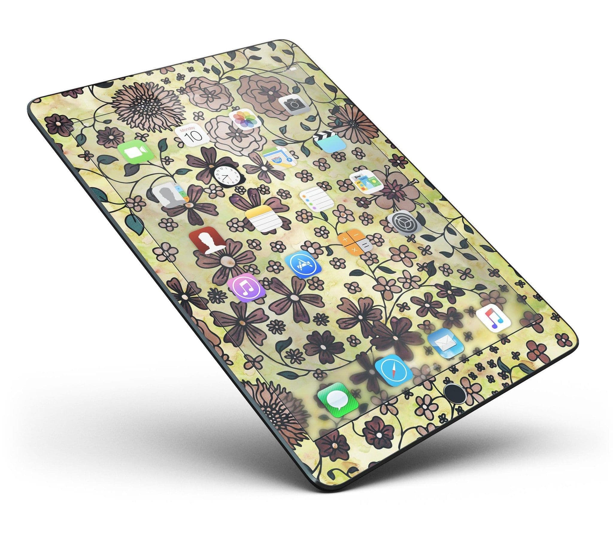 image-Floral Pattern on Yellow Watercolor Full Body Skin for the iPad Pro
