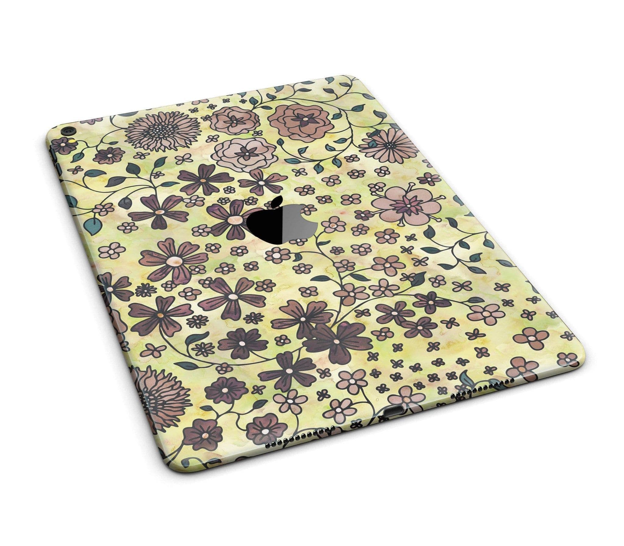 image-Floral Pattern on Yellow Watercolor Full Body Skin for the iPad Pro