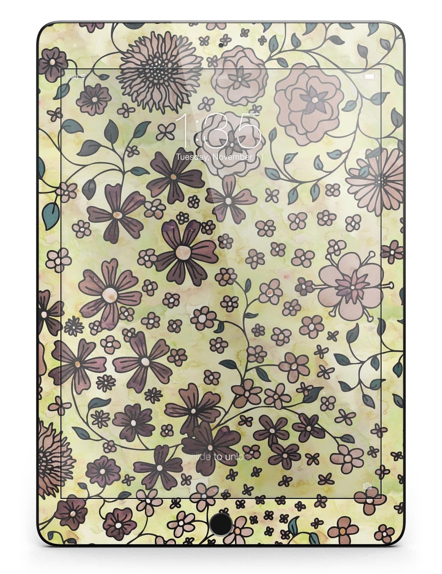 image-Floral Pattern on Yellow Watercolor Full Body Skin for the iPad Pro