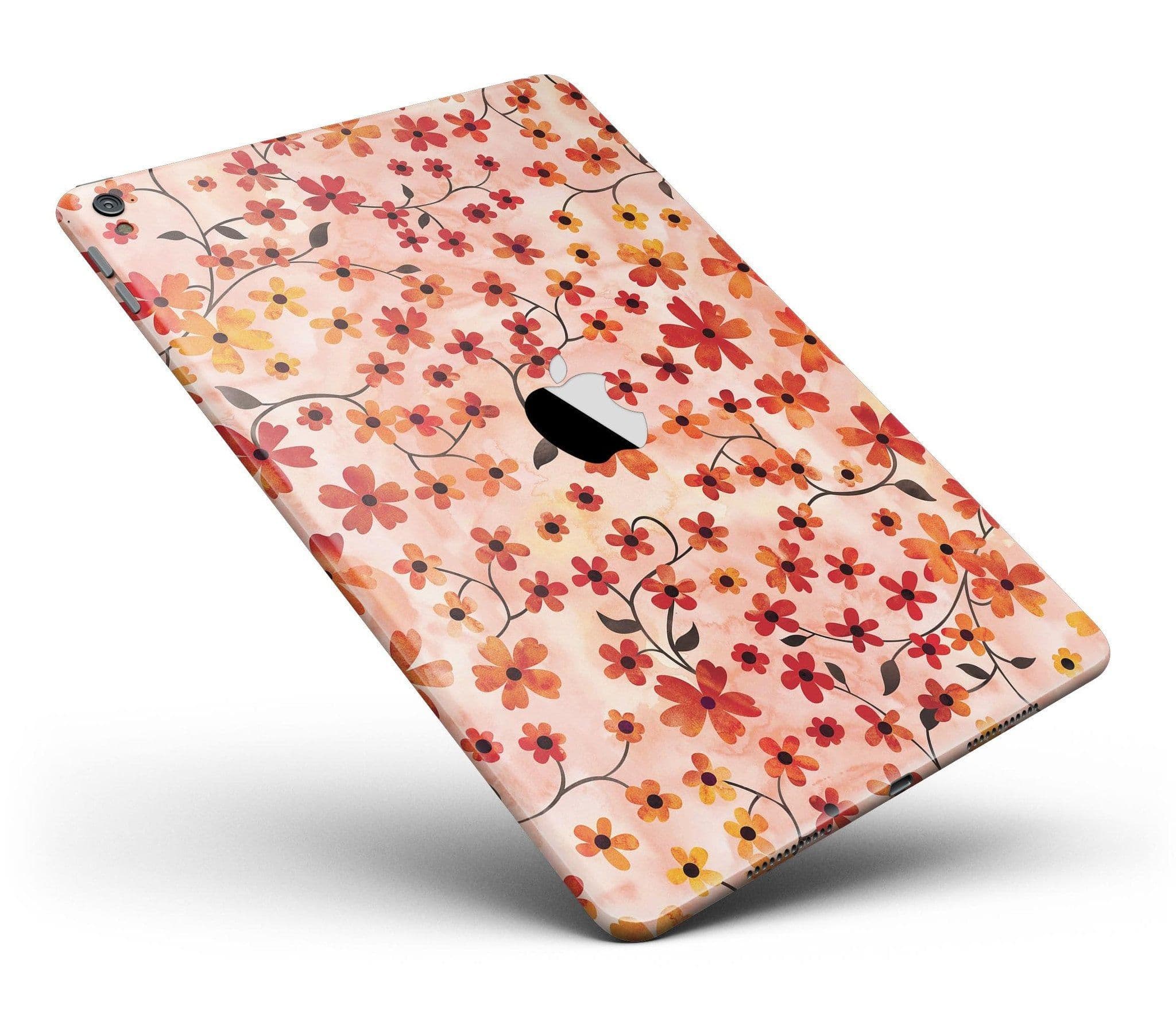image-Flowers with Stems over Orange Watercolor Full Body Skin for the iPad
