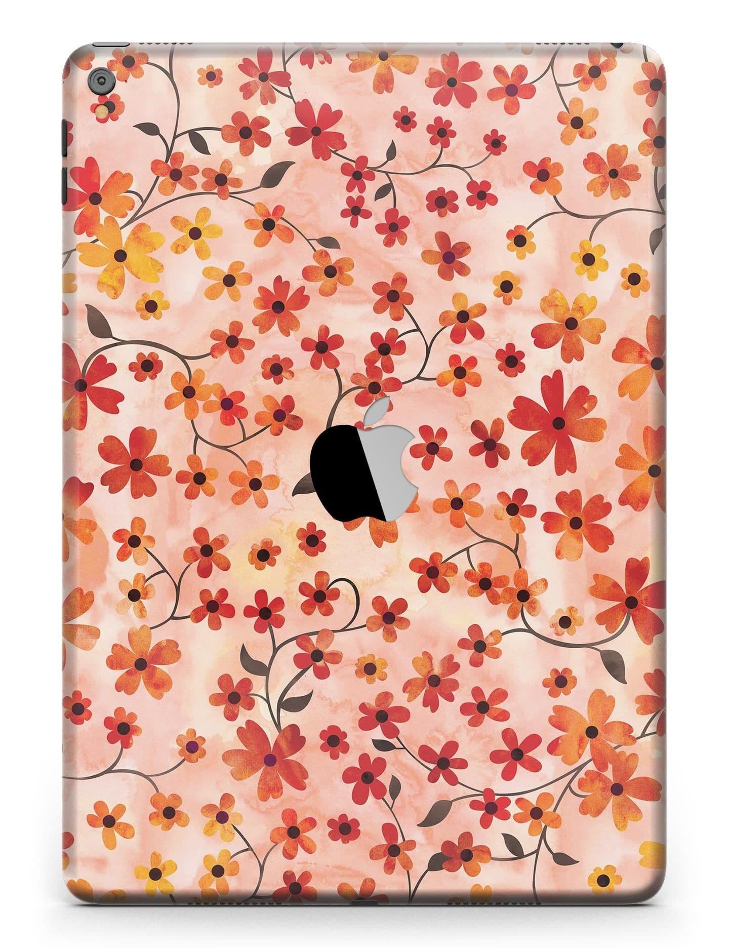 image-Flowers with Stems over Orange Watercolor Full Body Skin for the iPad