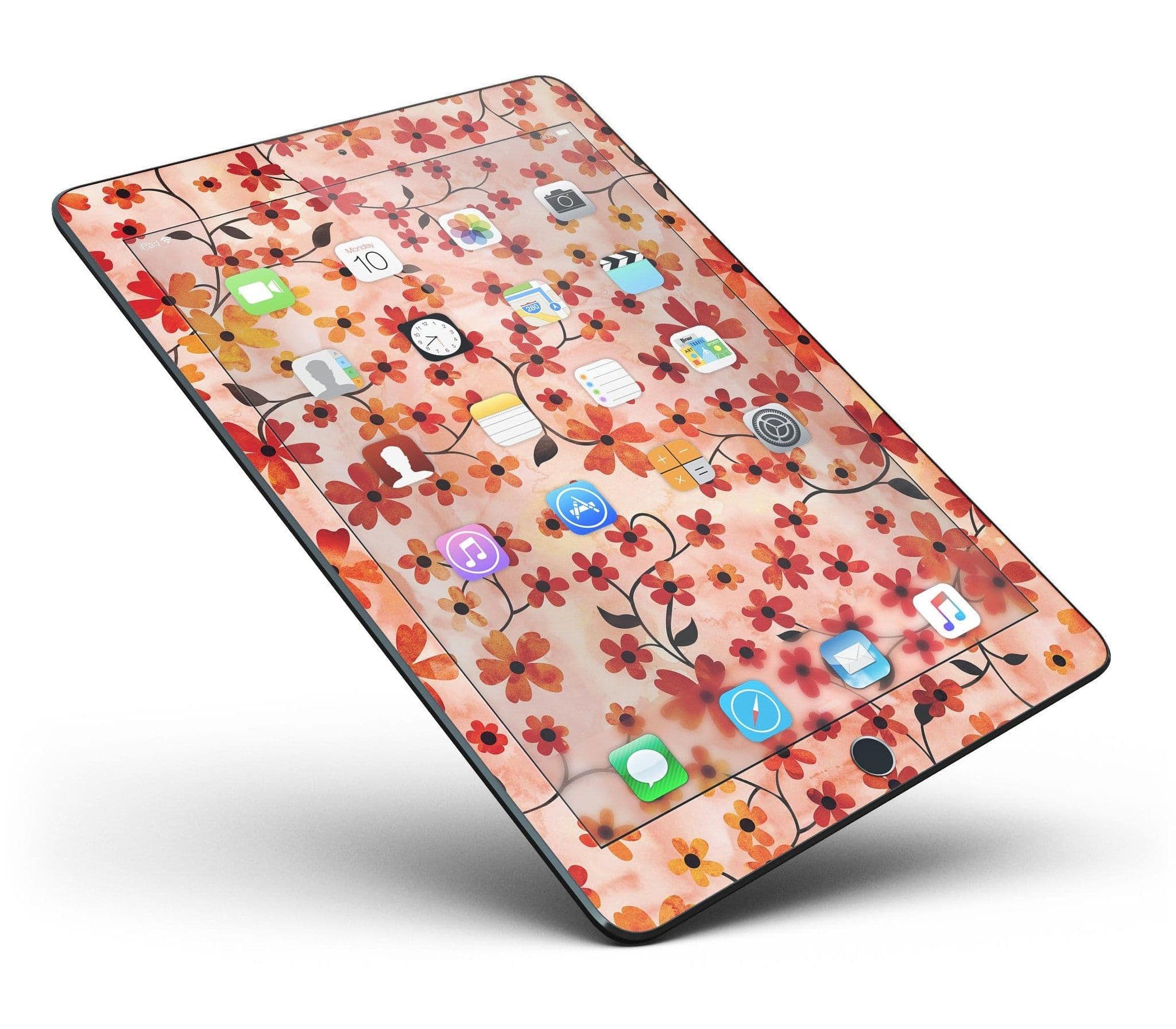 image-Flowers with Stems over Orange Watercolor Full Body Skin for the iPad