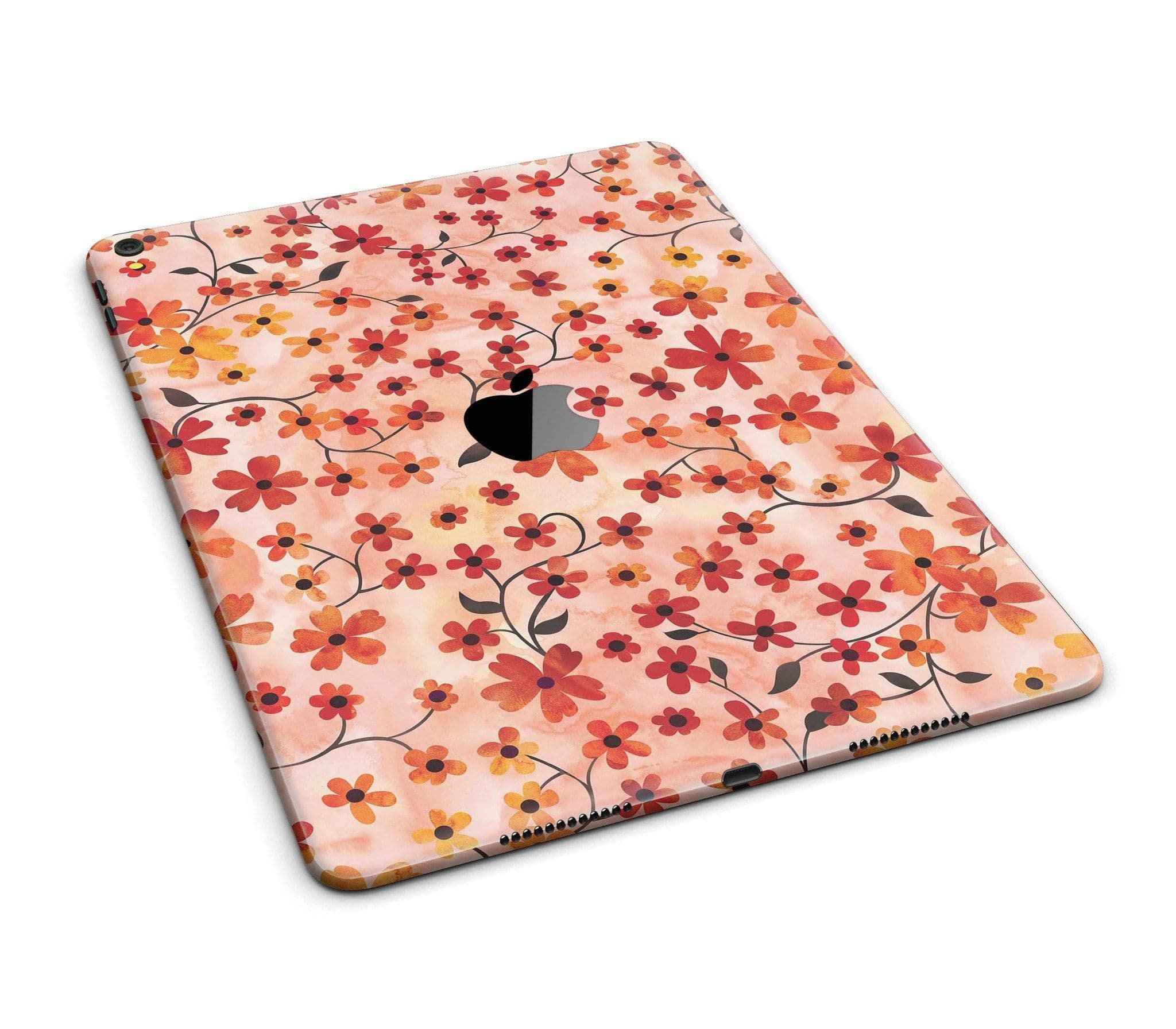 image-Flowers with Stems over Orange Watercolor Full Body Skin for the iPad