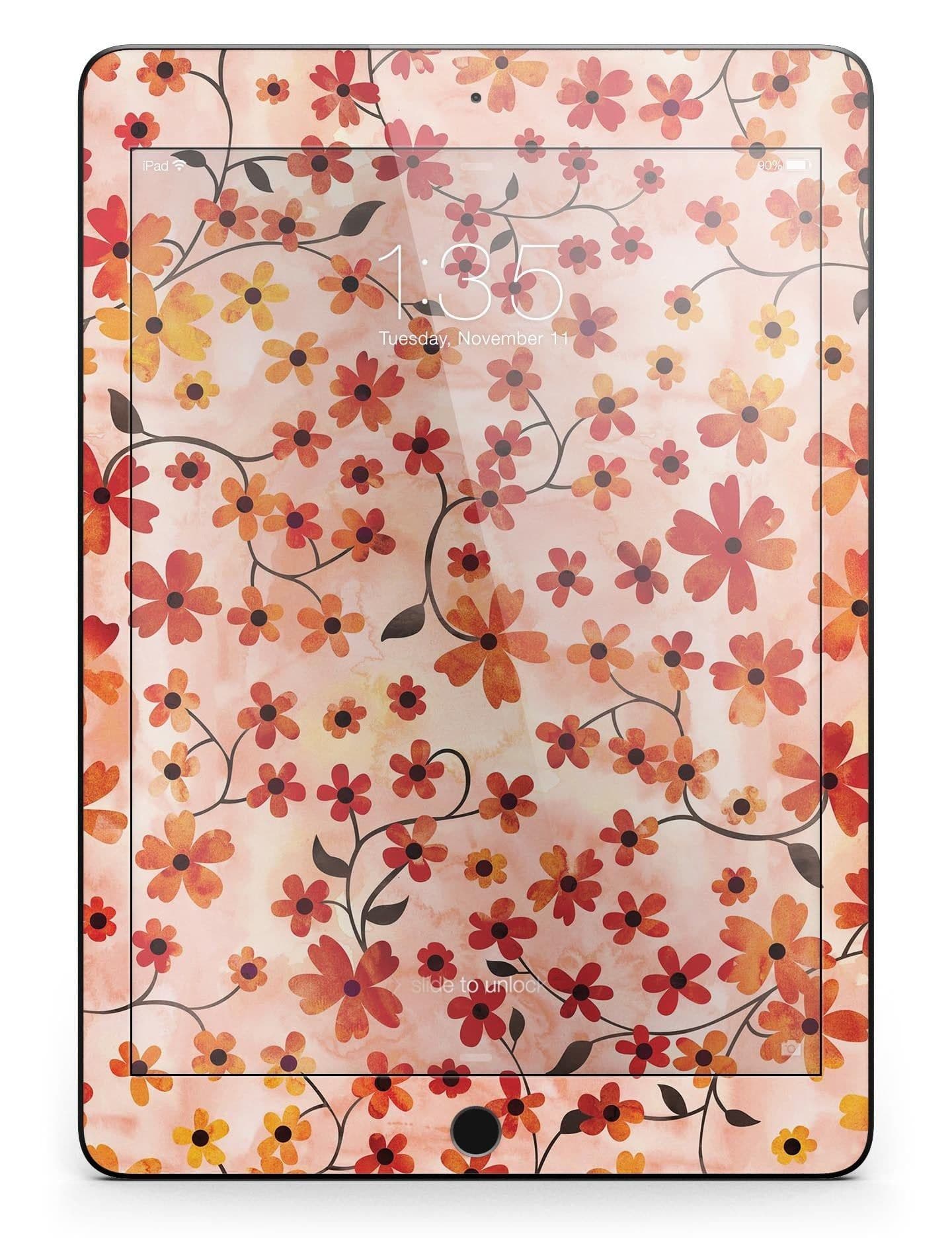 image-Flowers with Stems over Orange Watercolor Full Body Skin for the iPad