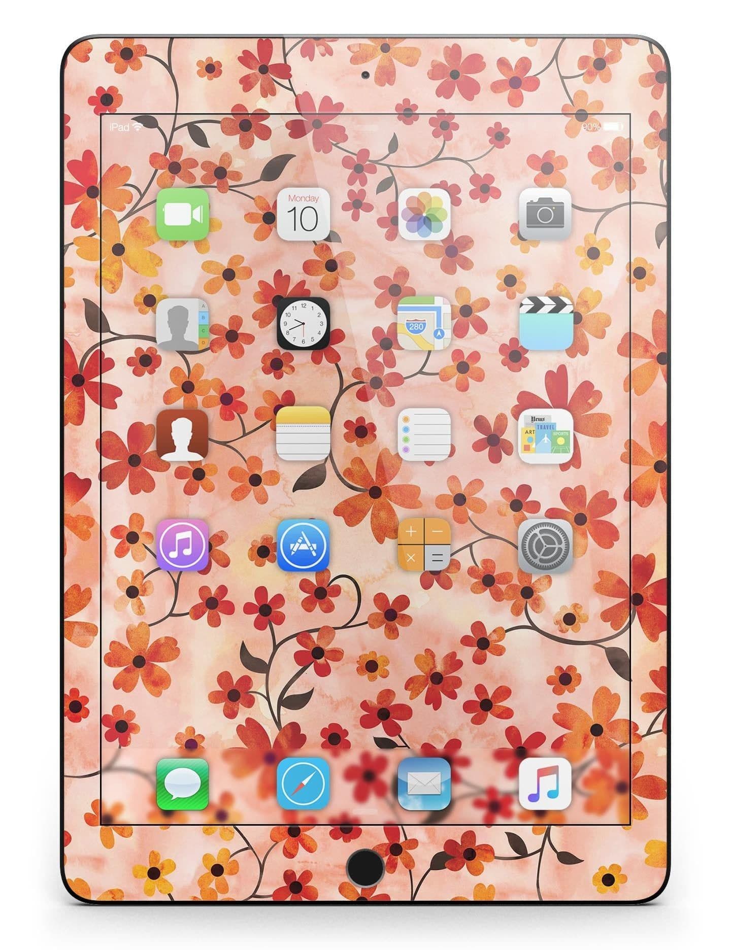 image-Flowers with Stems over Orange Watercolor Full Body Skin for the iPad