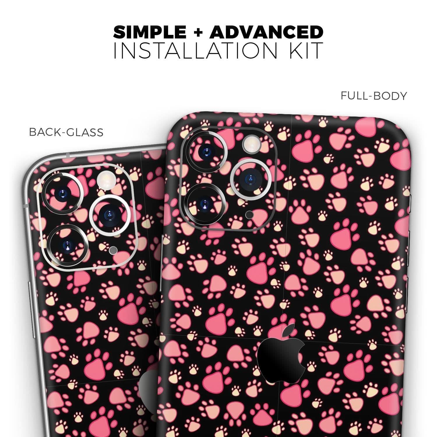 image-Pink Paw Prints on Black // Skin-Kit compatible with the Apple iPhone