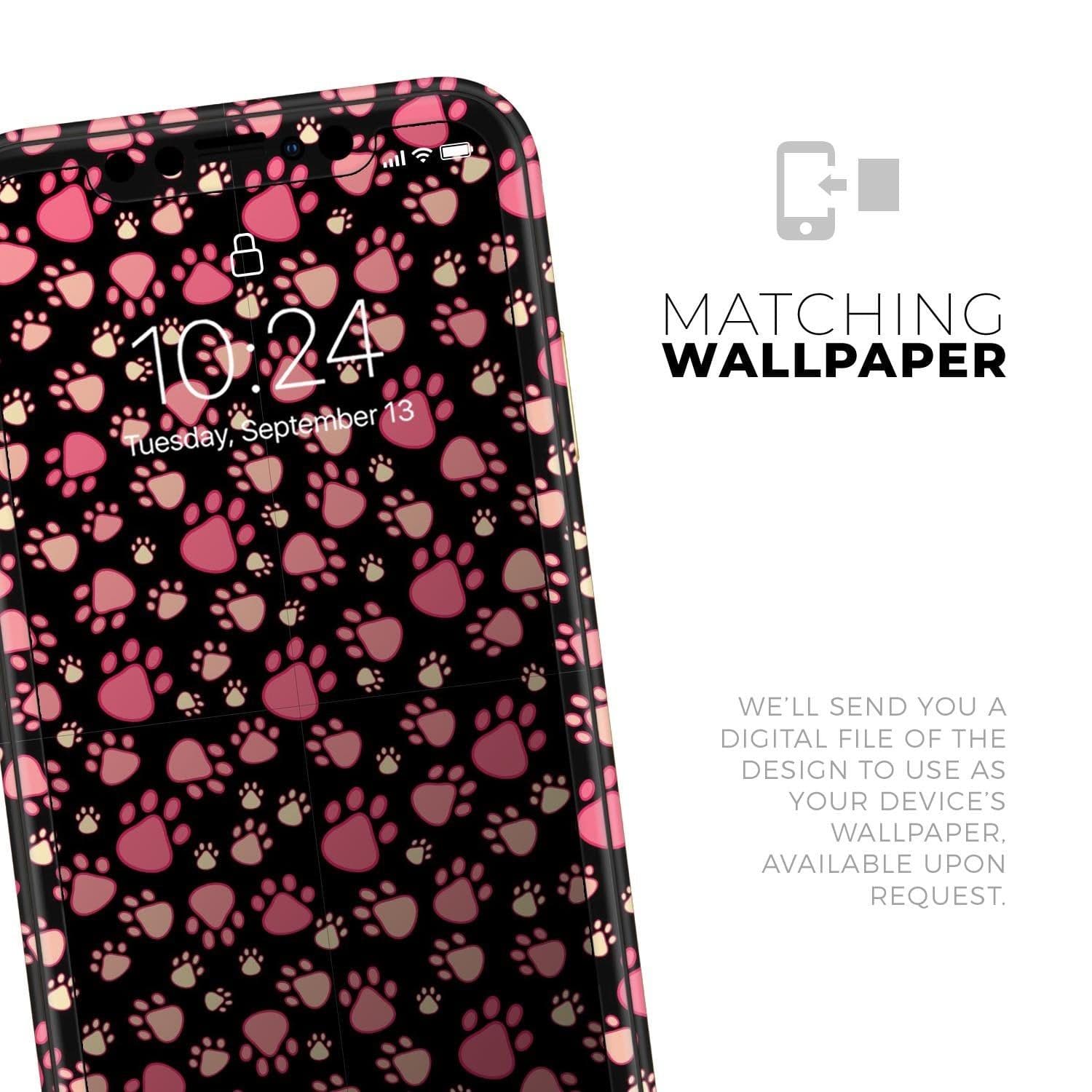 image-Pink Paw Prints on Black // Skin-Kit compatible with the Apple iPhone