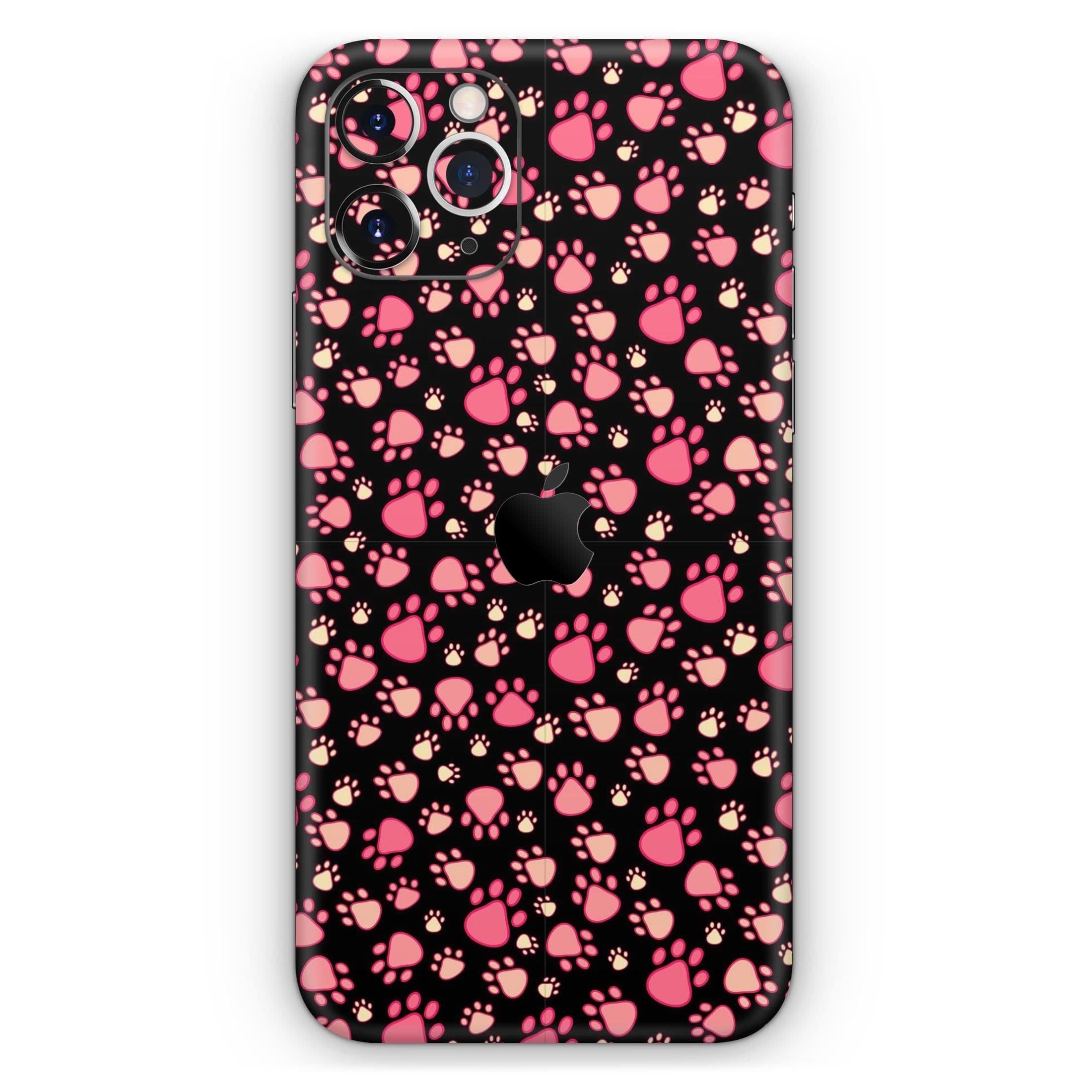 image-Pink Paw Prints on Black // Skin-Kit compatible with the Apple iPhone