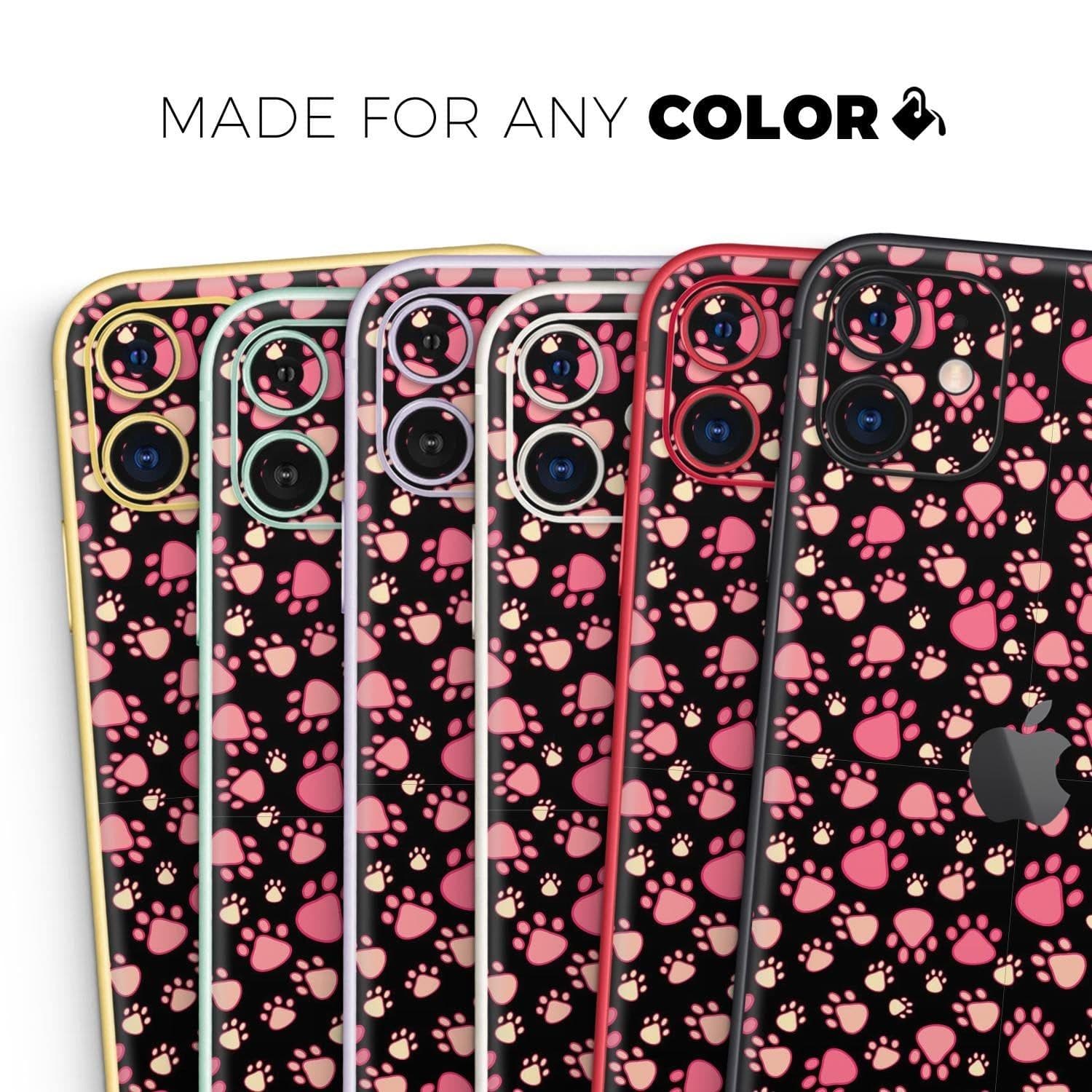 image-Pink Paw Prints on Black // Skin-Kit compatible with the Apple iPhone