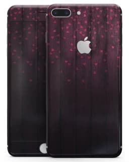 image-Falling Micro Hearts Over Burgundy Planks of Wood - Skin-kit for the