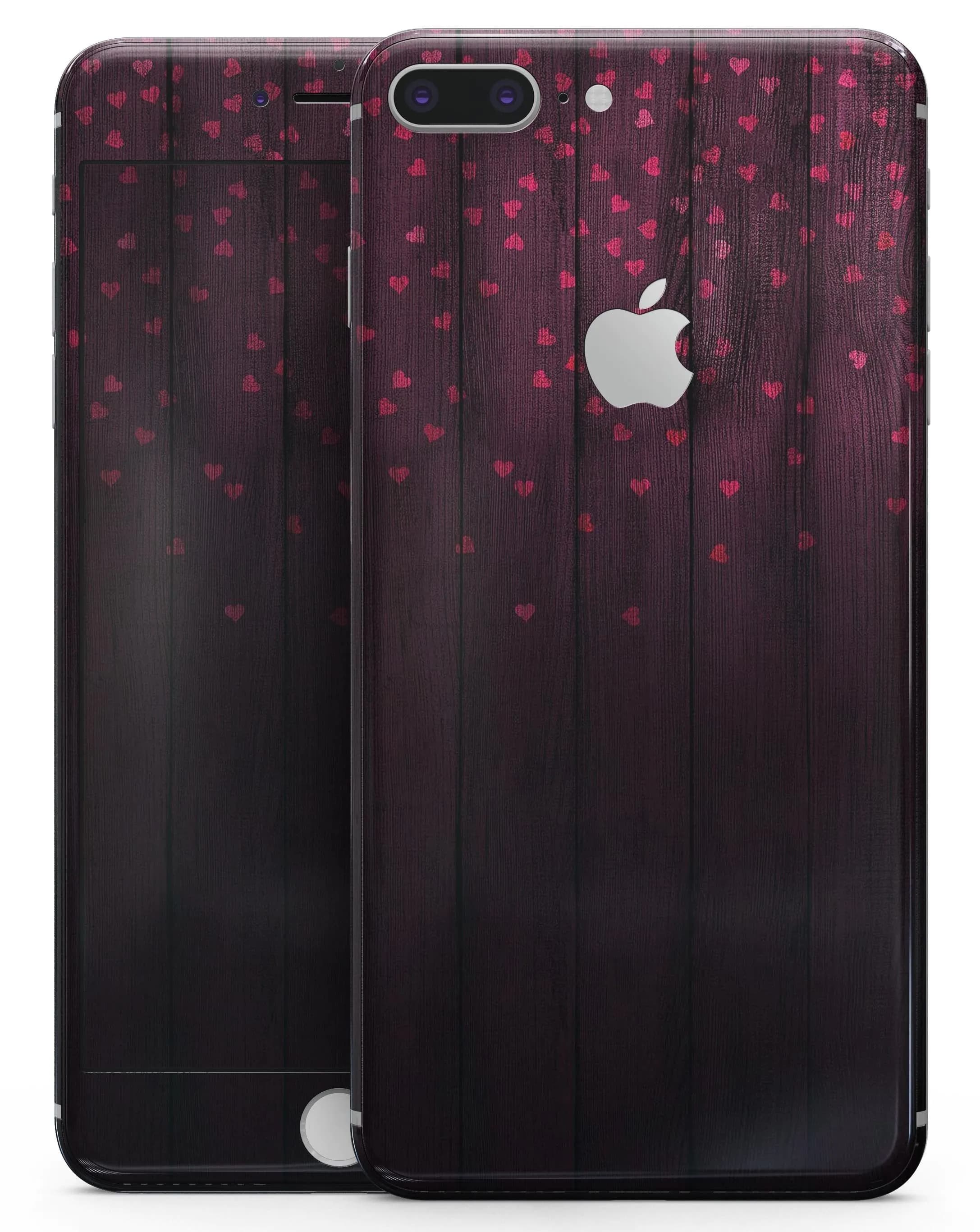 image-Falling Micro Hearts Over Burgundy Planks of Wood - Skin-kit for the
