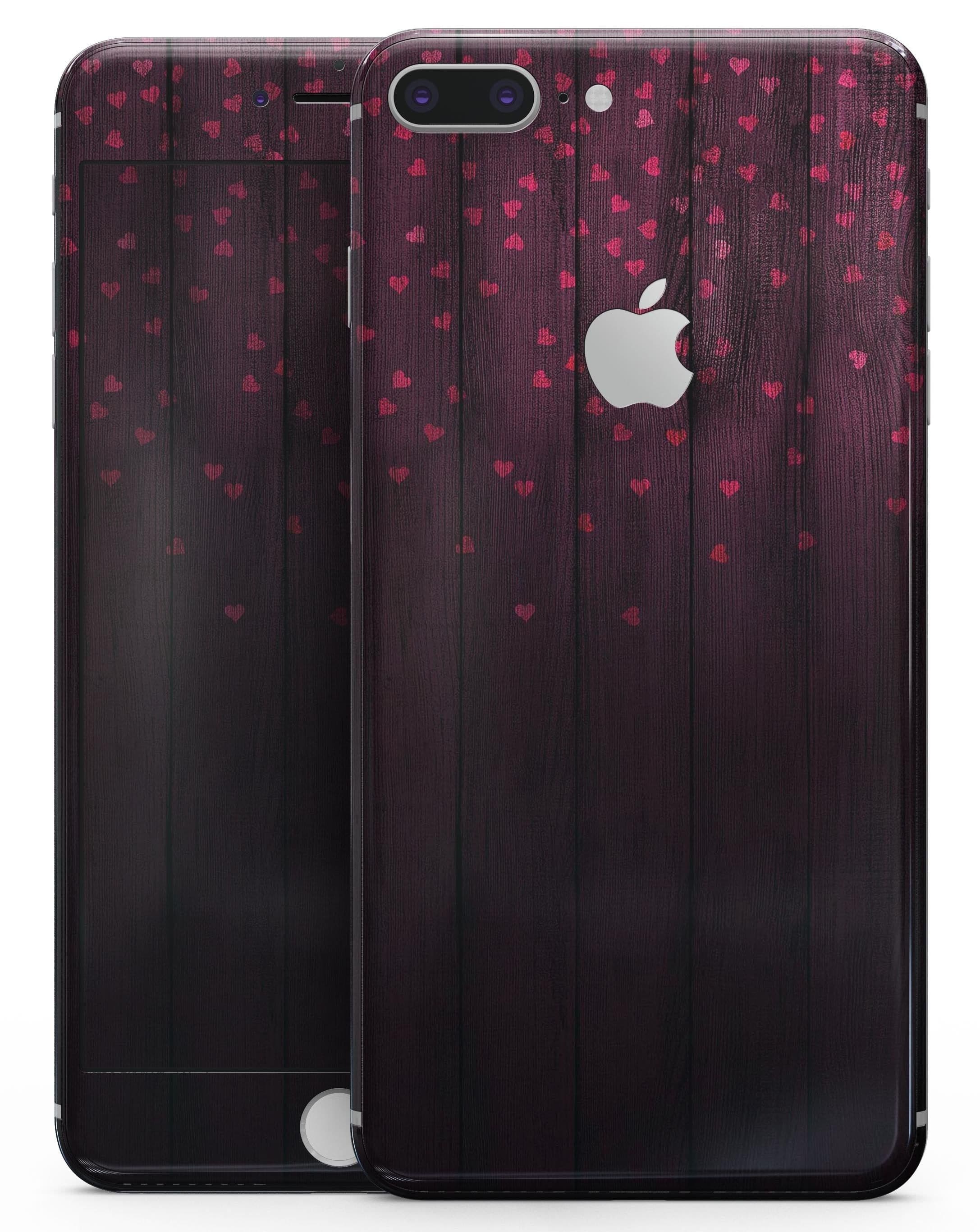 image-Falling Micro Hearts Over Burgundy Planks of Wood - Skin-kit for the