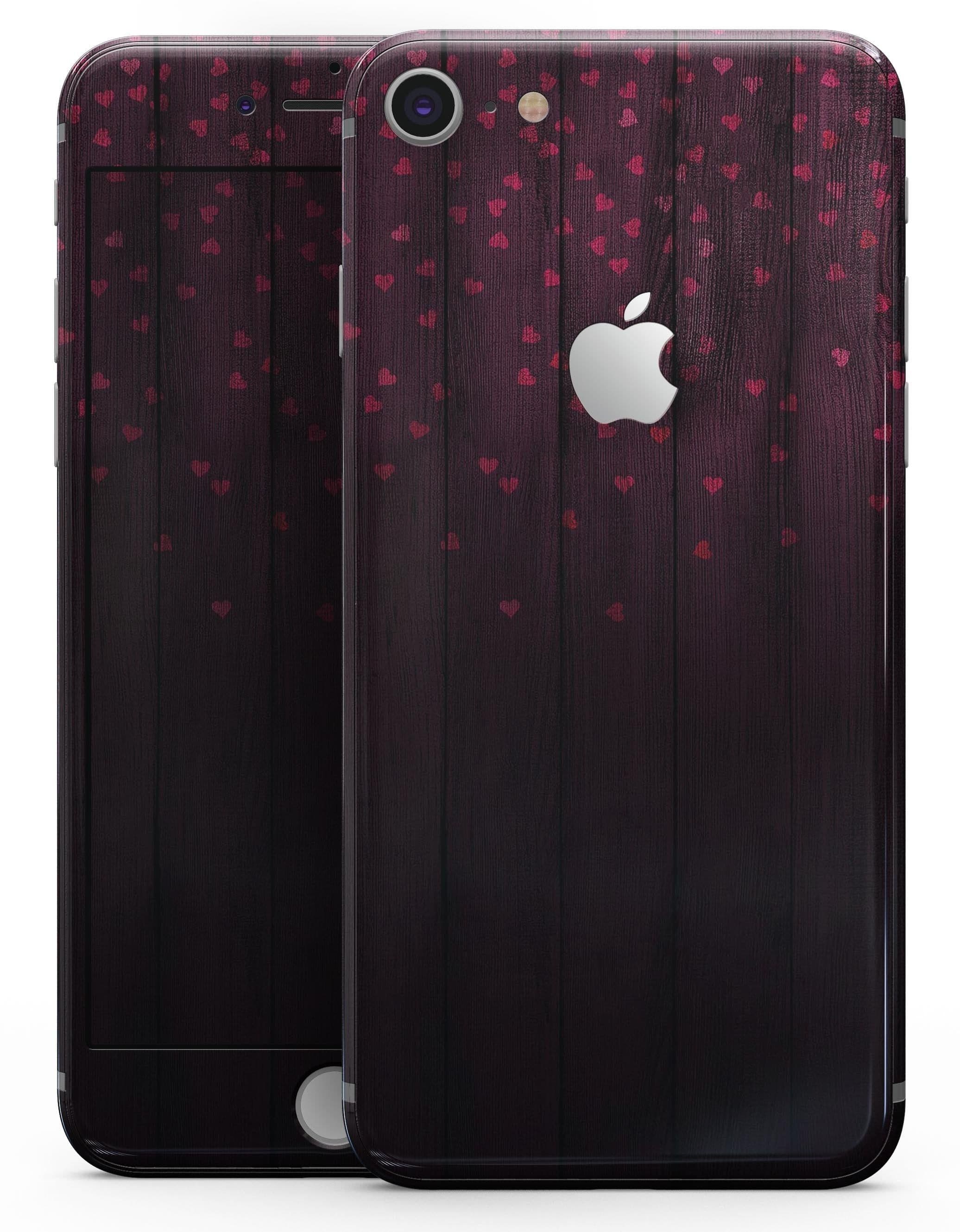 image-Falling Micro Hearts Over Burgundy Planks of Wood - Skin-kit for the