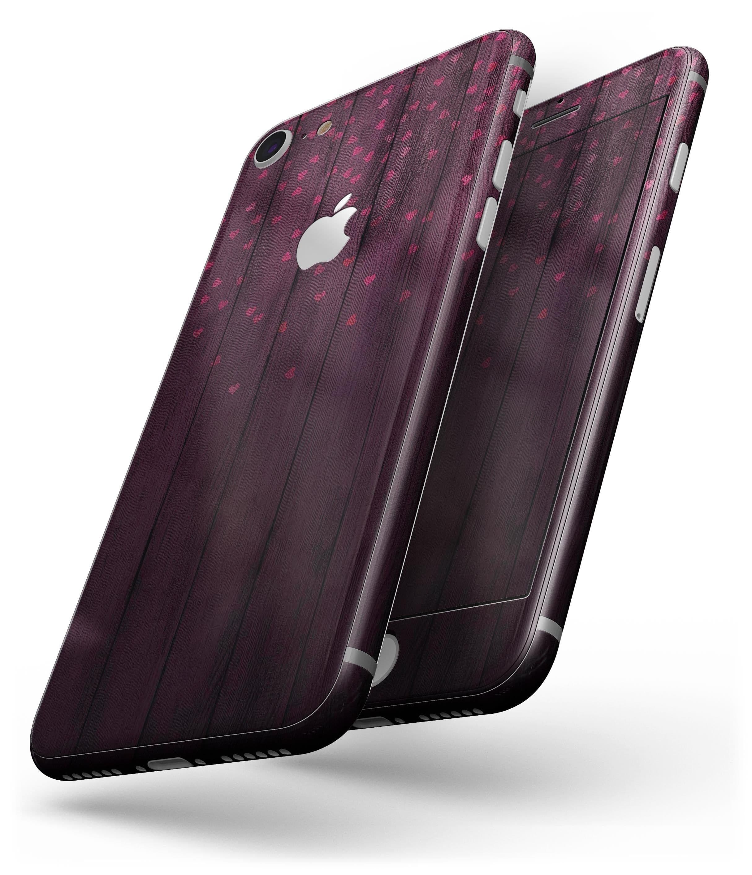 image-Falling Micro Hearts Over Burgundy Planks of Wood - Skin-kit for the