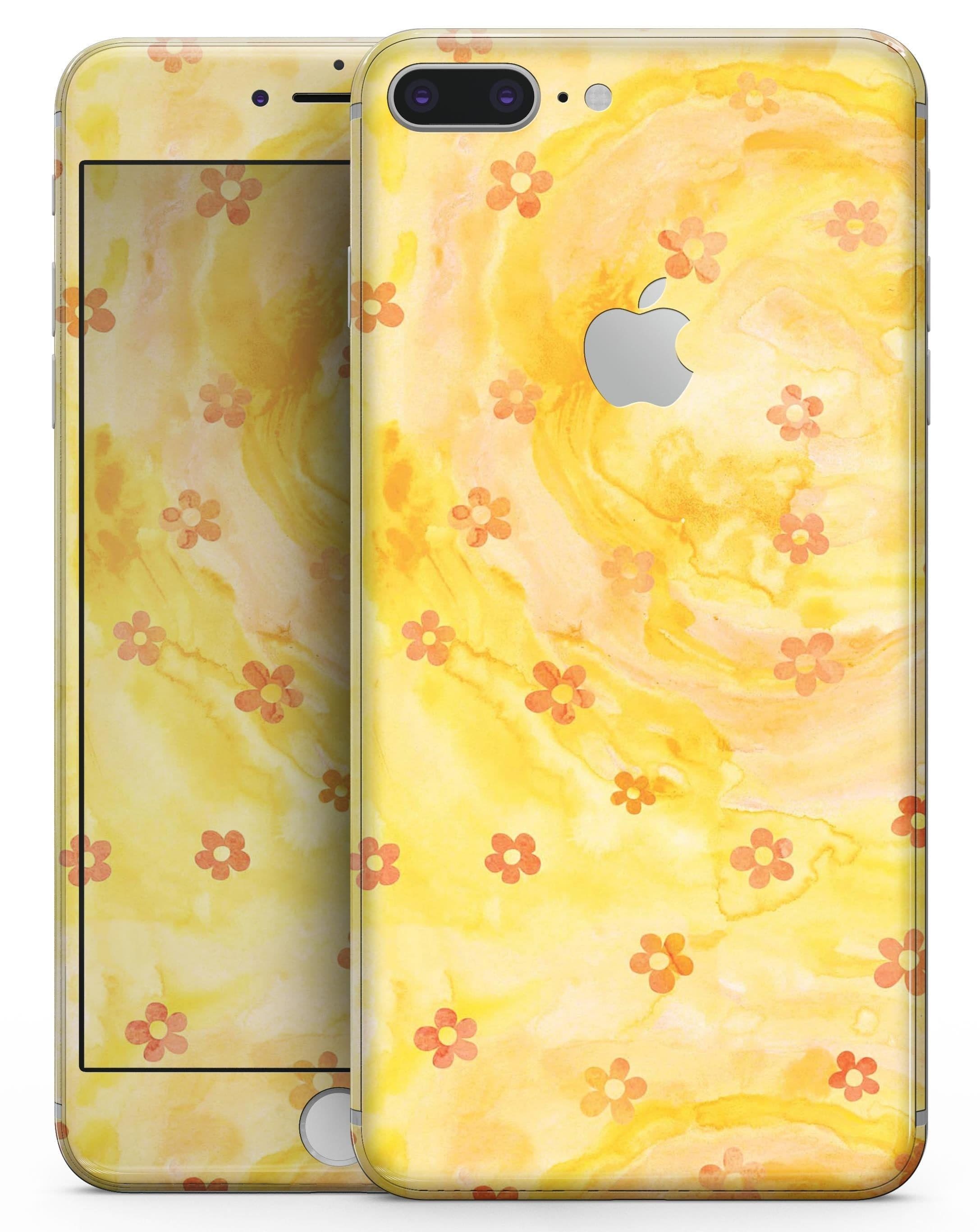 image-Cute Watercolor Flowers over Yellow - Skin-kit for the iPhone 8 or 8