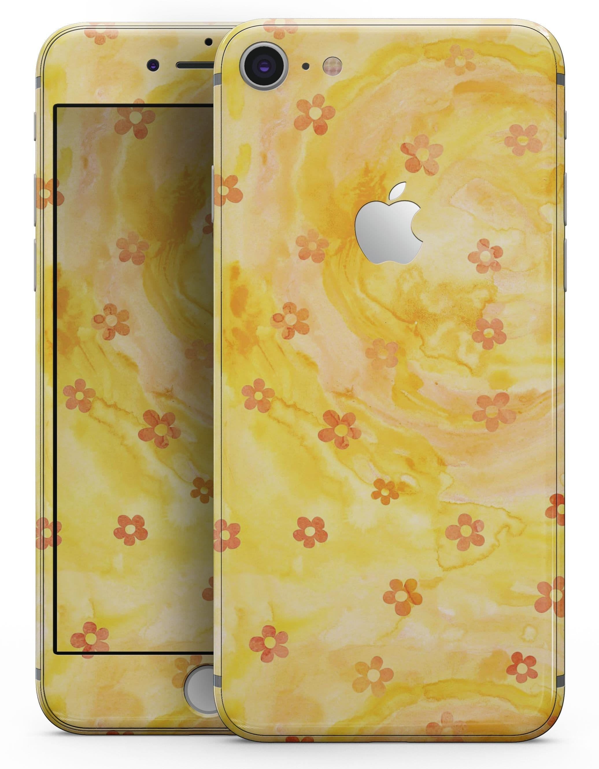 image-Cute Watercolor Flowers over Yellow - Skin-kit for the iPhone 8 or 8