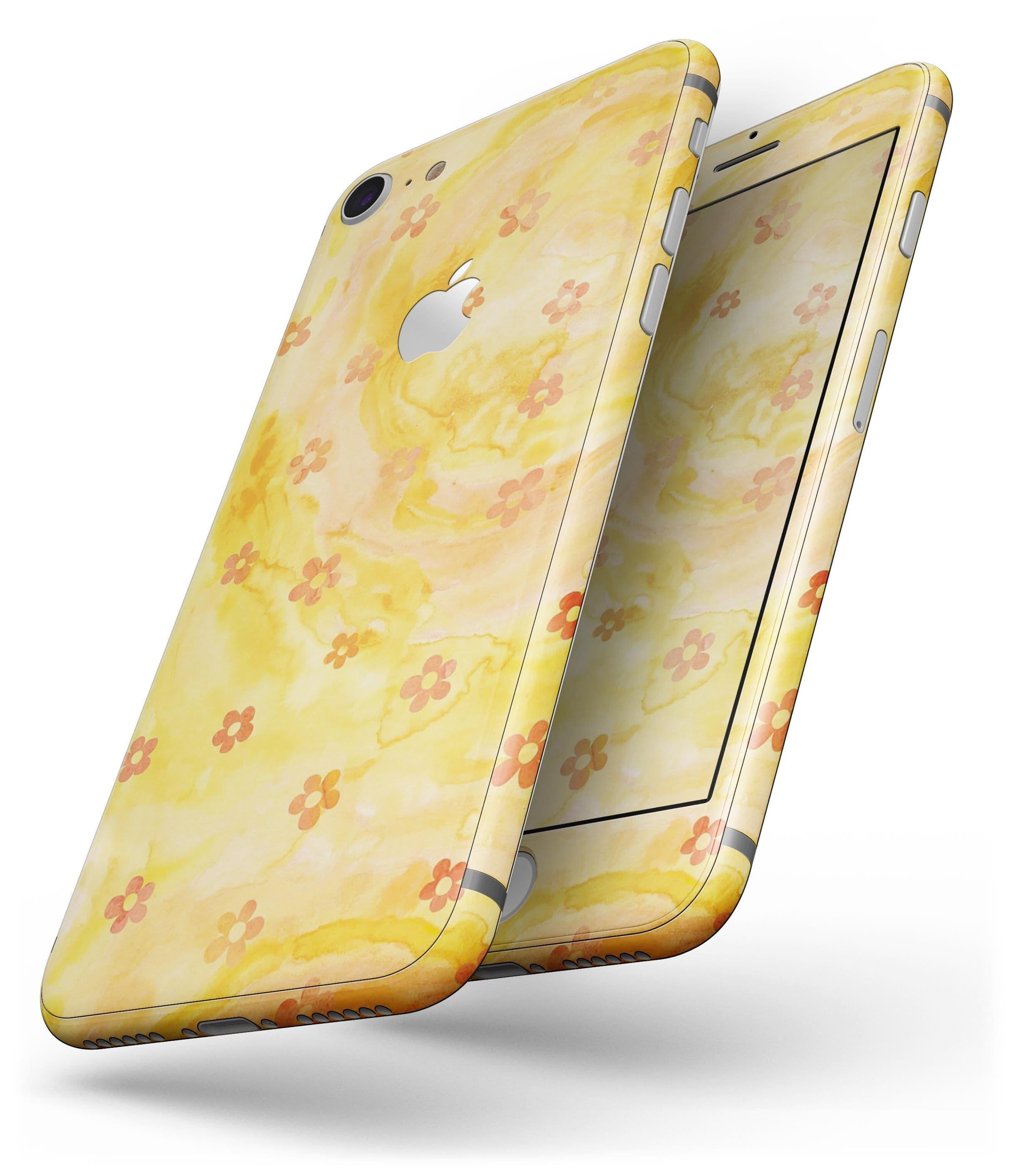 image-Cute Watercolor Flowers over Yellow - Skin-kit for the iPhone 8 or 8