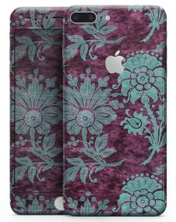 image-Burgundy and Turquoise Floral Velvet v3 - Skin-kit for the iPhone 8 or