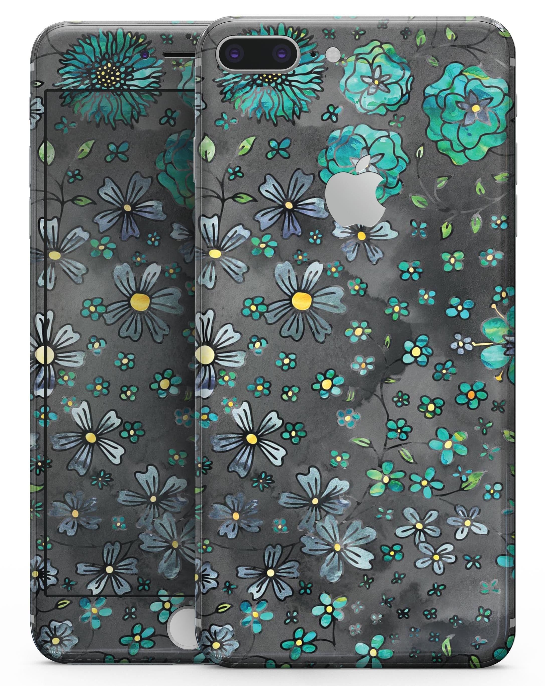 image-Floral Pattern on Black Watercolor - Skin-kit for the iPhone 8 or 8