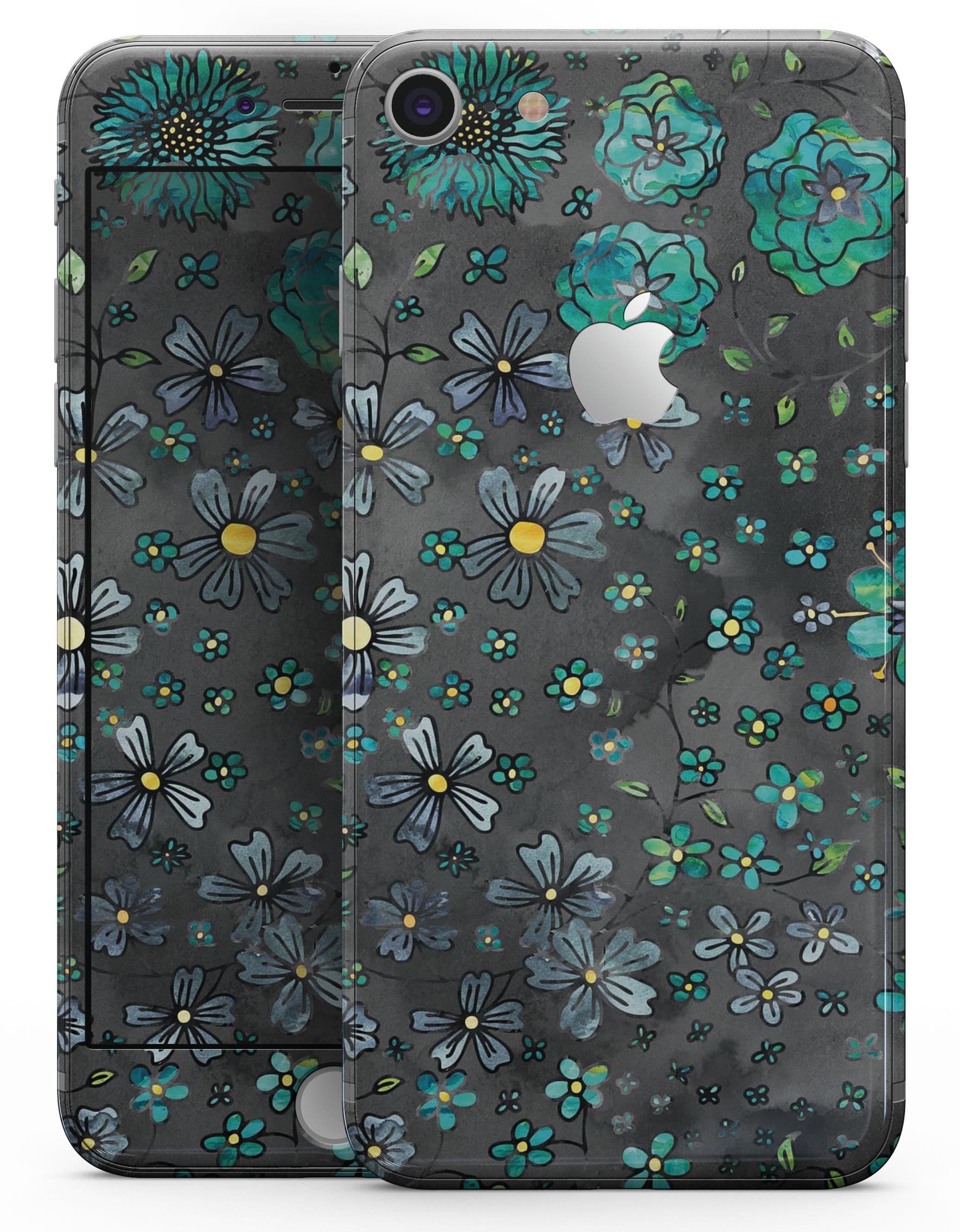 image-Floral Pattern on Black Watercolor - Skin-kit for the iPhone 8 or 8