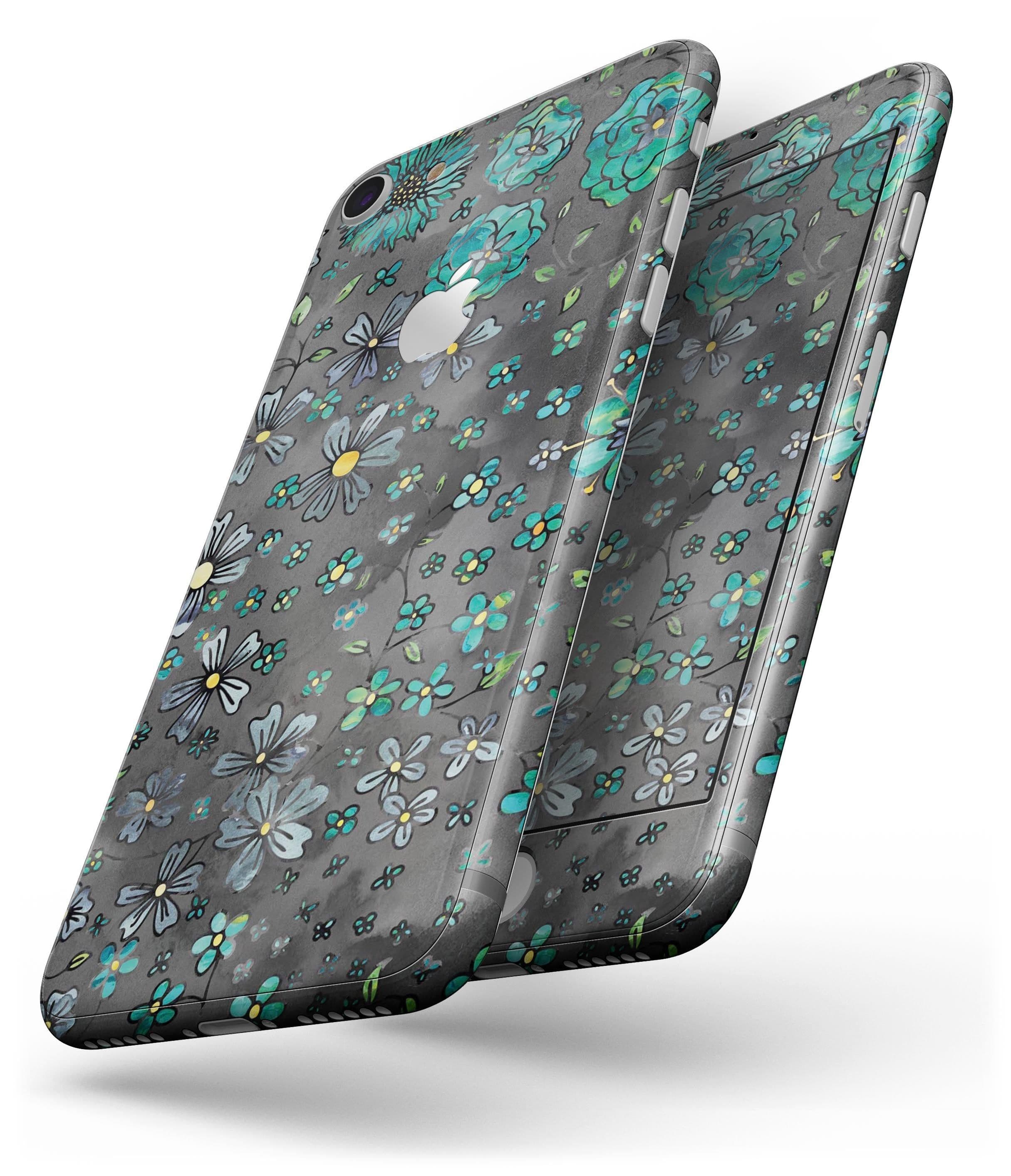 image-Floral Pattern on Black Watercolor - Skin-kit for the iPhone 8 or 8