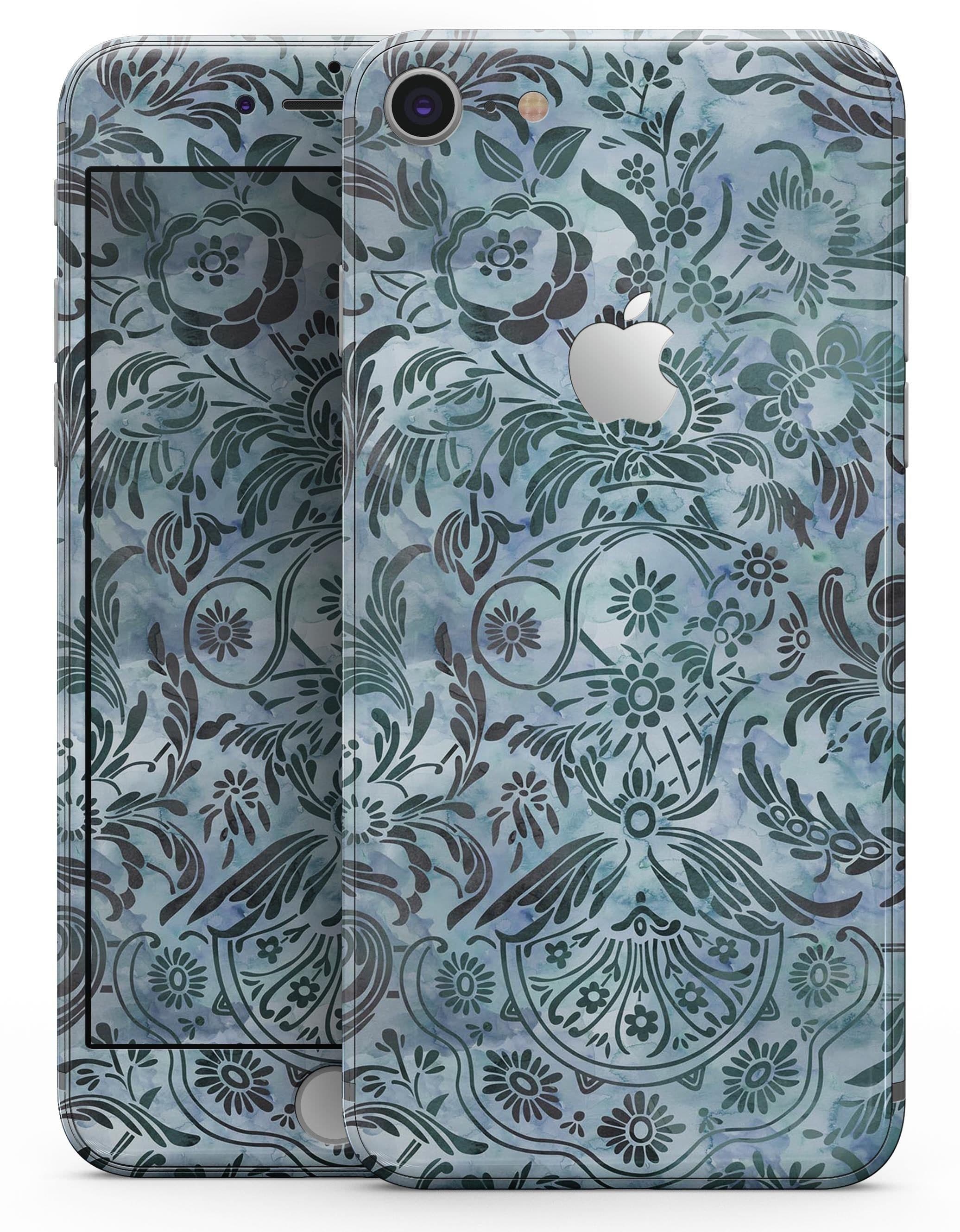 image-Blue-Green Damask Watercolor Pattern - Skin-kit for the iPhone 8 or 8