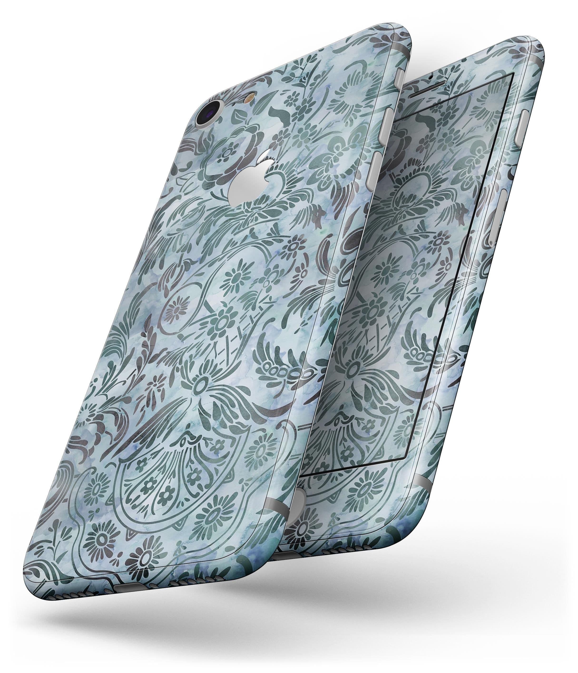 image-Blue-Green Damask Watercolor Pattern - Skin-kit for the iPhone 8 or 8