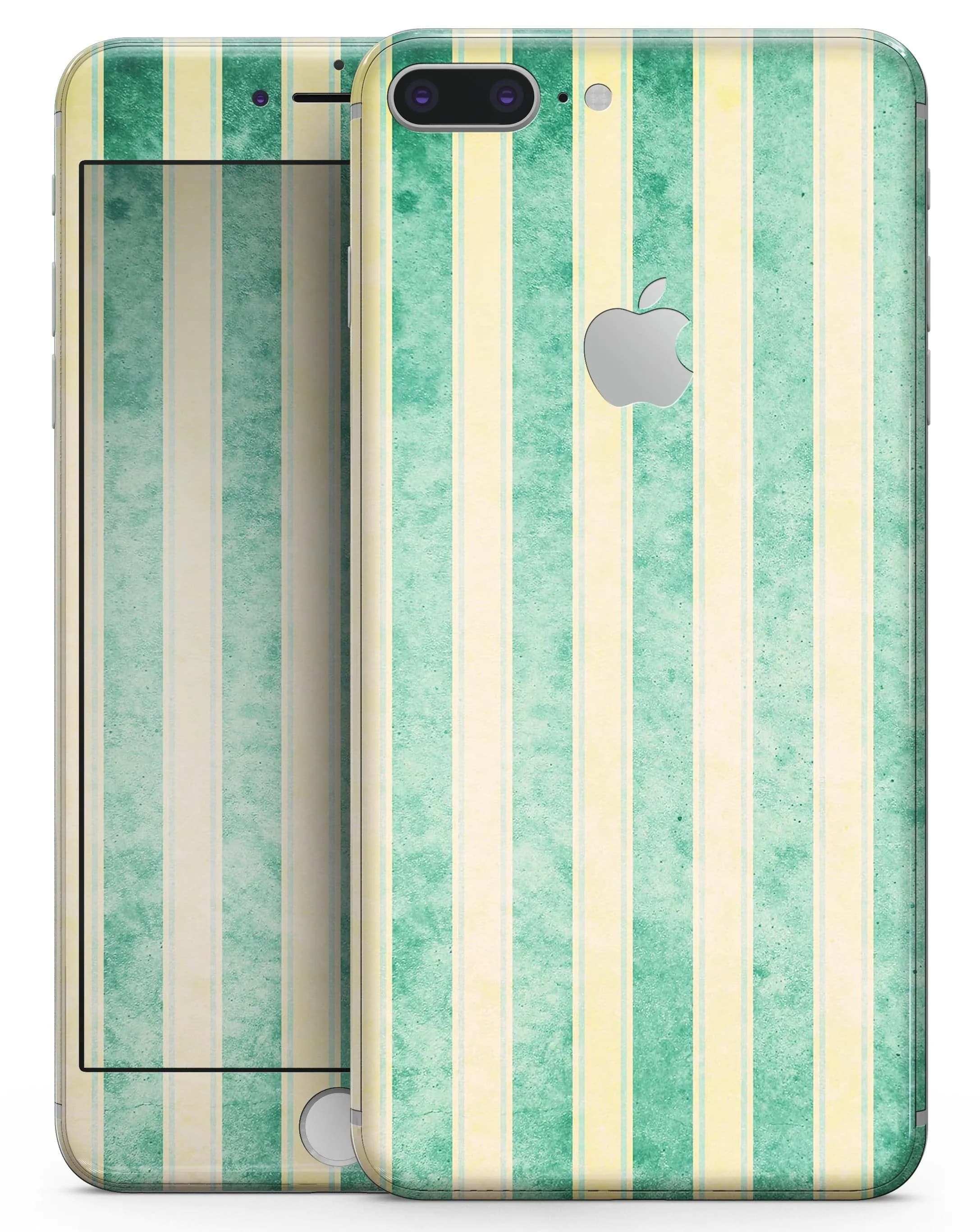 image-Green Grunge Vertival Stripes Over Yellow - Skin-kit for the iPhone 8
