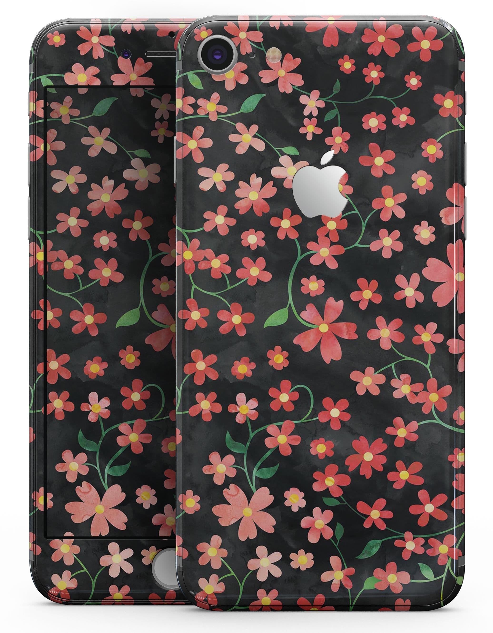 image-Flowers with Stems over Black Watercolor - Skin-kit for the iPhone 8