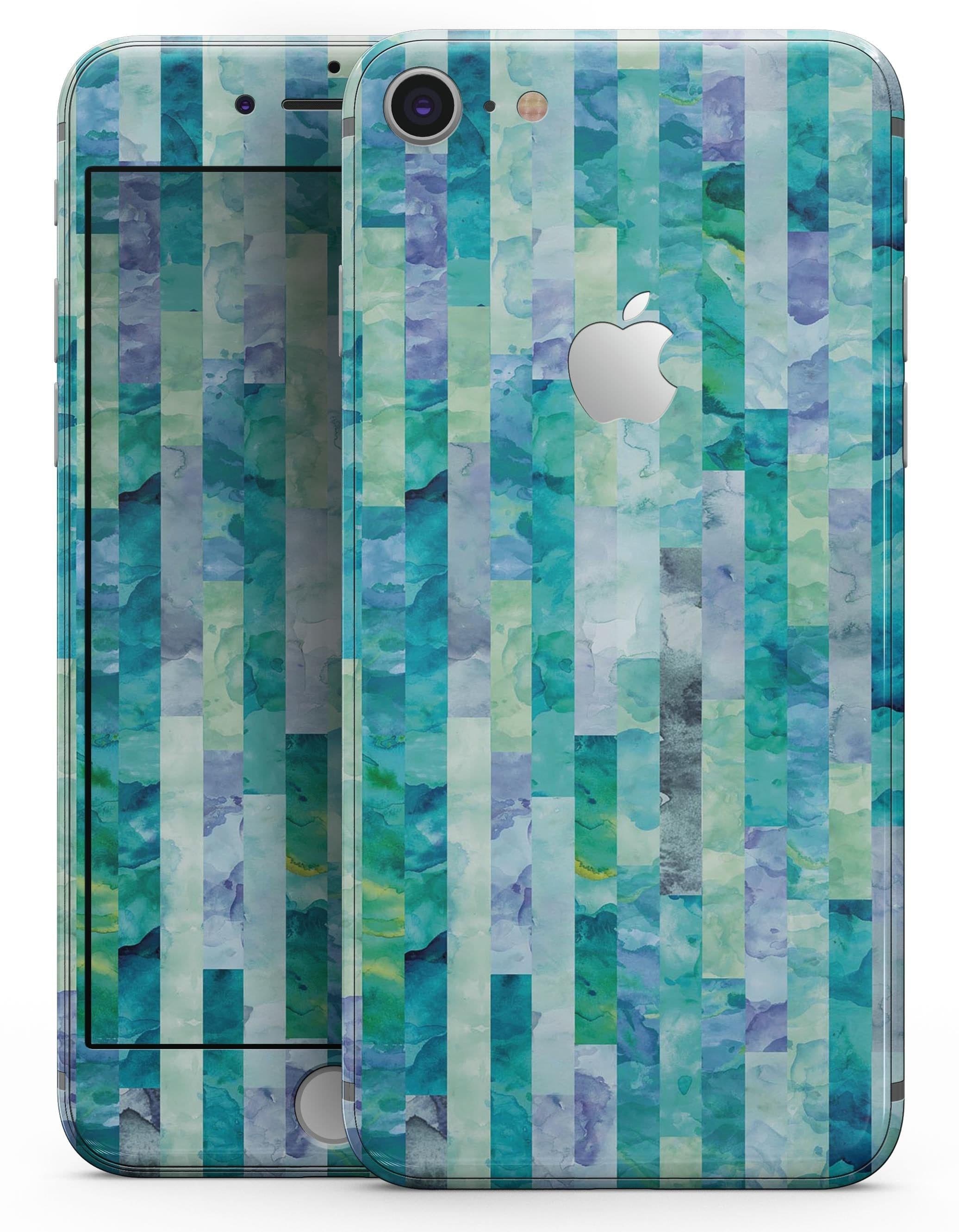 image-Aqua Watercolor Patchwork - Skin-kit for the iPhone 8 or 8 Plus