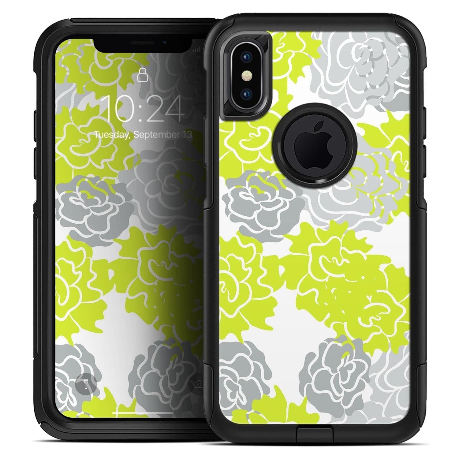 image-Gray and Lime Green Cartoon Roses - Skin Kit for the iPhone OtterBox