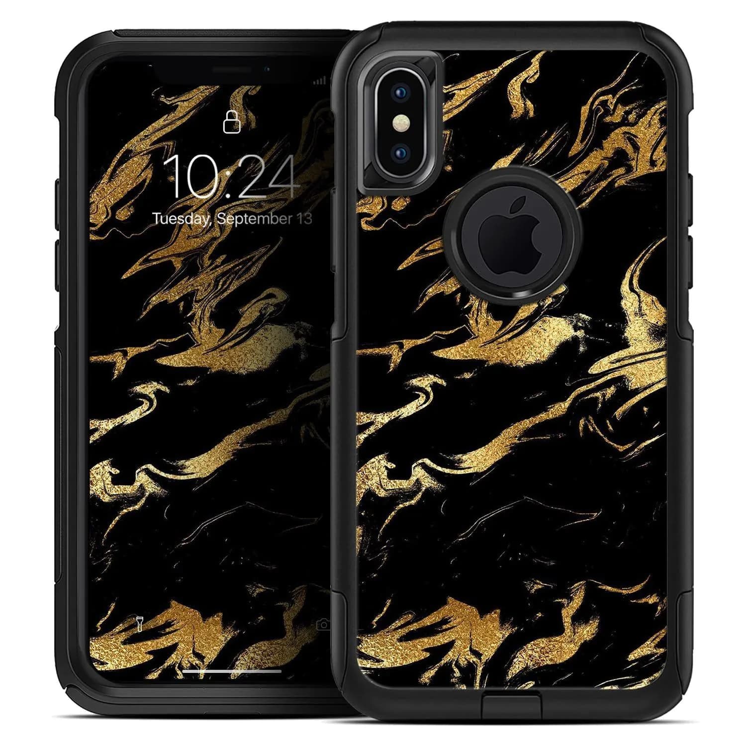 image-Black & Gold Marble Swirl V11 - Skin Kit for the iPhone OtterBox Cases